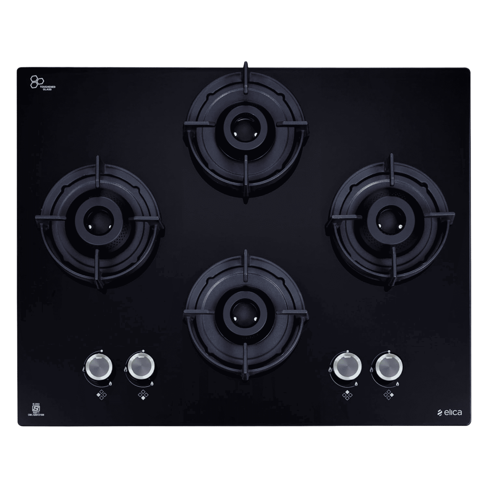 elica FLEXI 460 LOTUS IND HD BRASS Toughened Glass Top 4 Burner Automatic Hob (Cast Iron Pan Support with Heat Guard, Black)_6