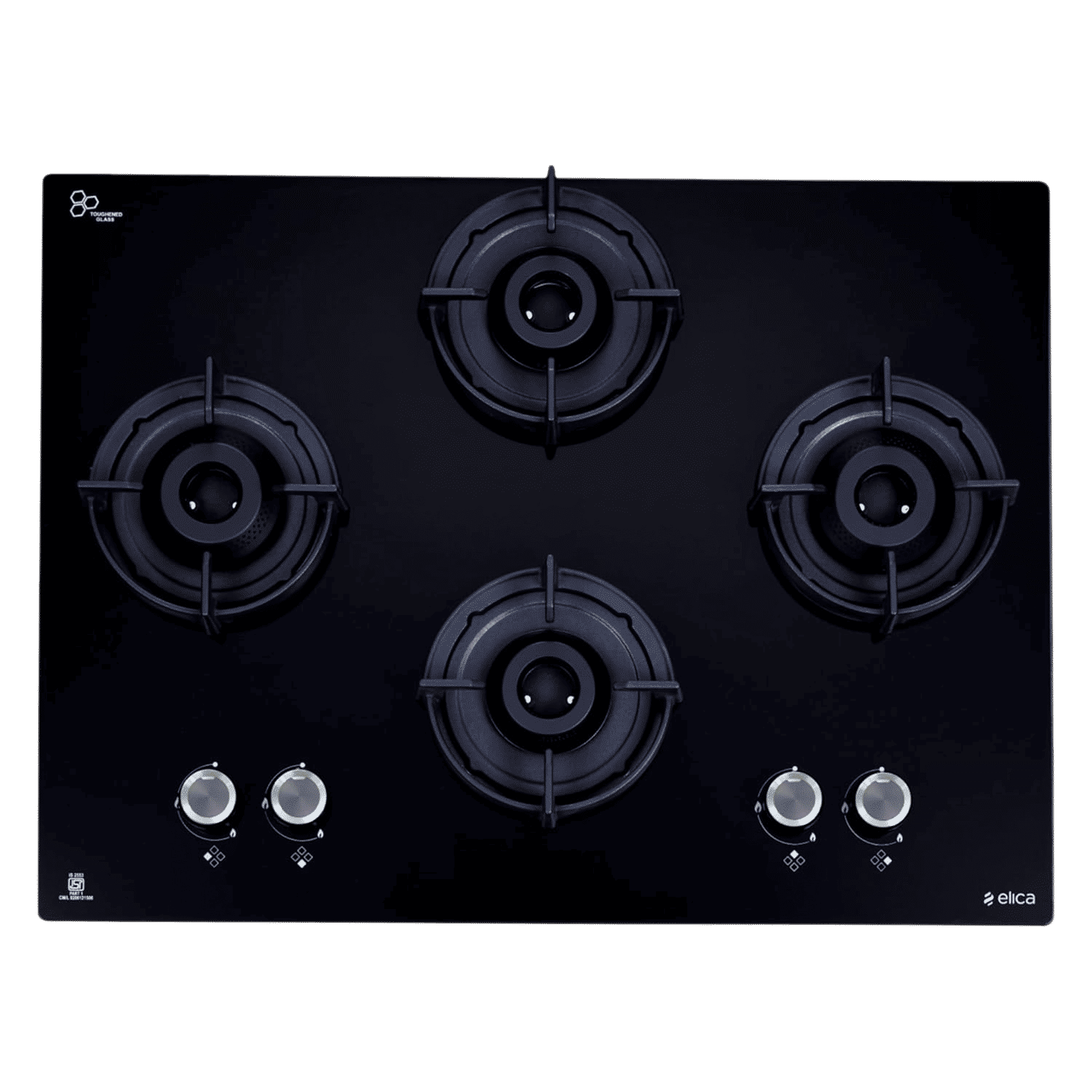 elica FLEXI 470 LOTUS IND HD BRASS Toughened Glass Top 4 Burner Automatic Hob (Cast Iron Pan Support with Heat Guard, Black)_4