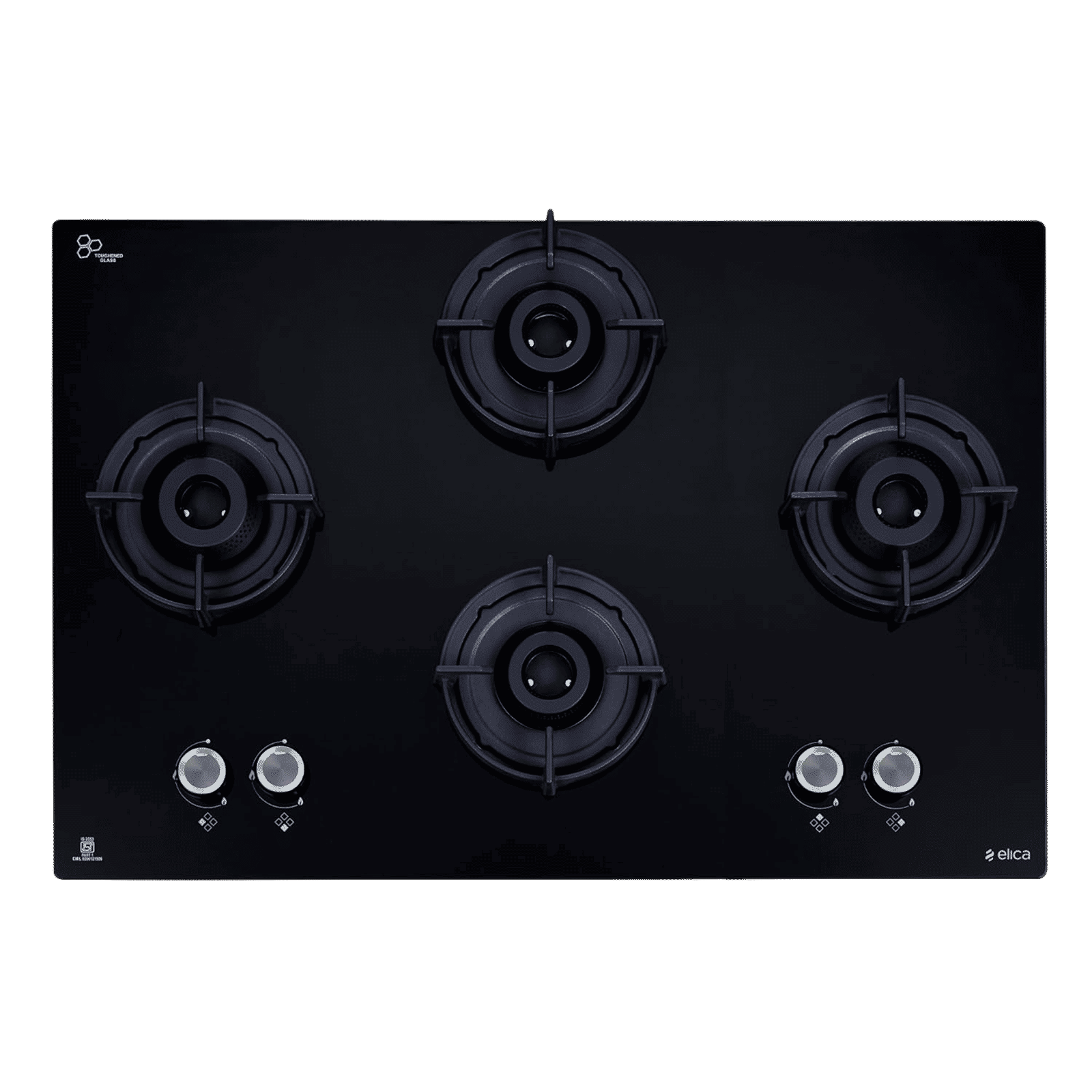 elica FLEXI 491 LOTUS IND HD BRASS Toughened Glass Top 4 Burner Automatic Hob (Cast Iron Pan Support with Heat Guard, Black) elica FLEXI 491 LOTUS IND HD BRASS Toughened Glass Top 4 Burner Automatic Hob (Cast Iron Pan Support with Heat Guard, Black)_4