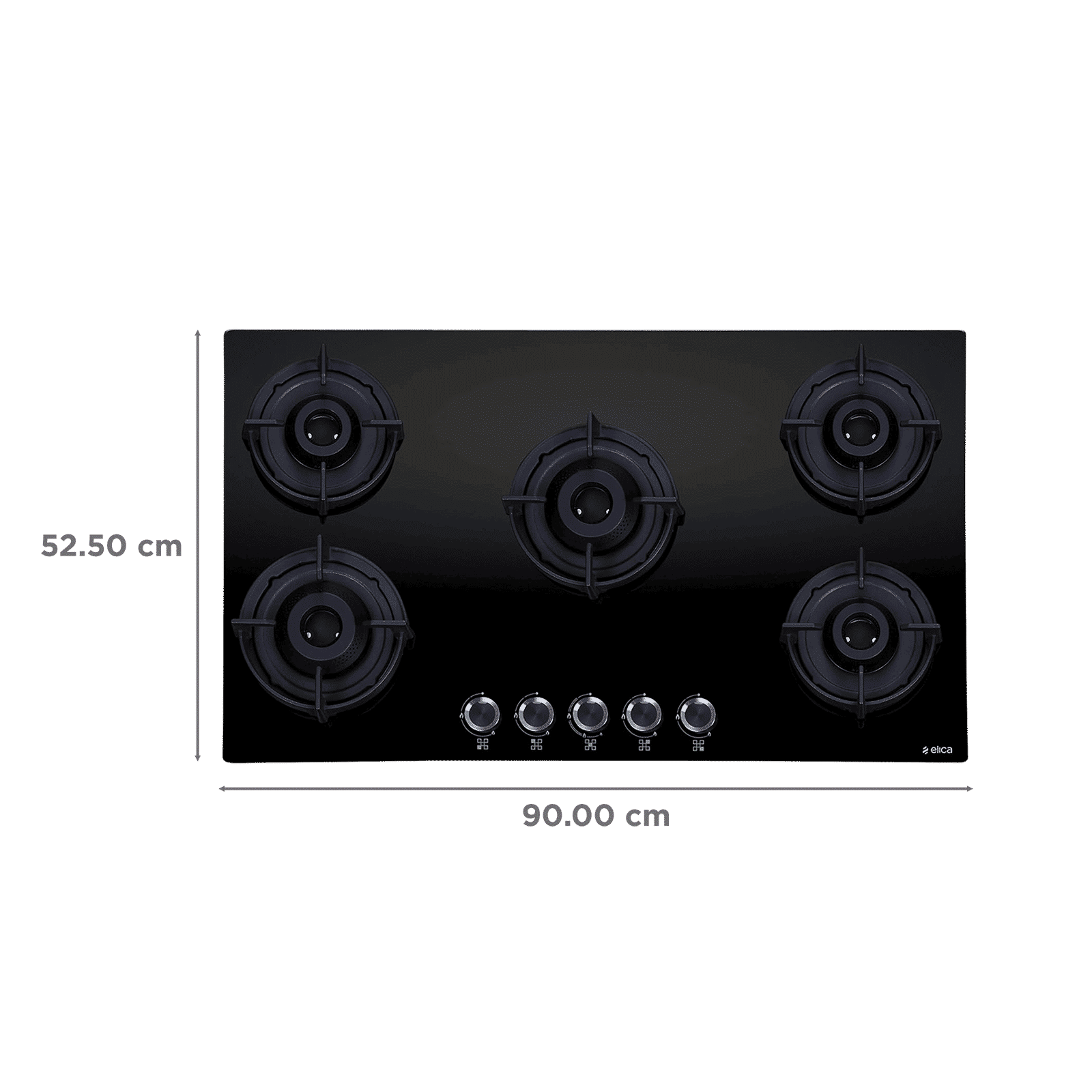 elica FLEXI 590 LOTUS IND HD BRASS Toughened Glass Top 5 Burner Automatic Hob (Cast Iron Pan Support with Heat Guard, Black)_2