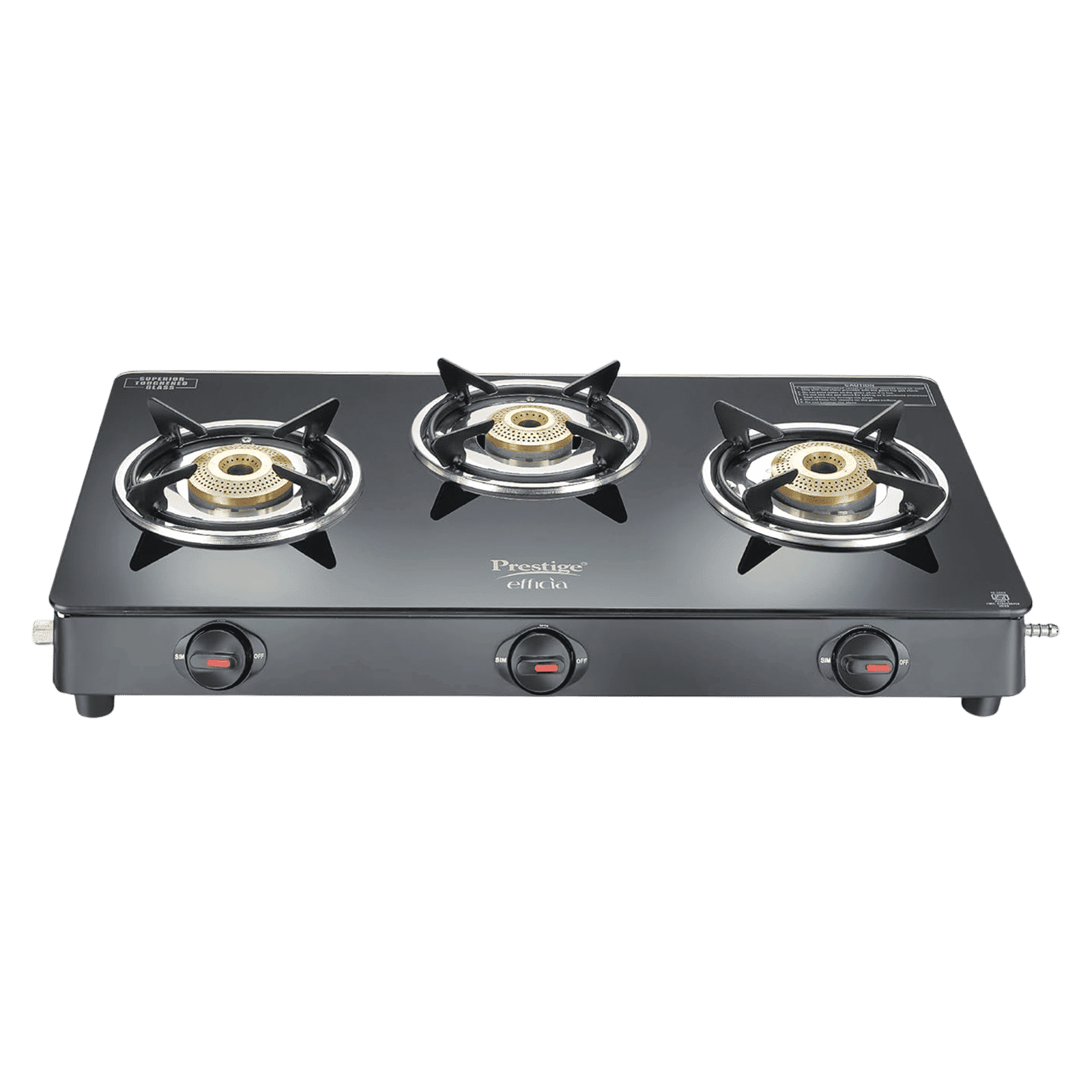 Prestige Efficia Toughened Glass Top 3 Burner Manual Gas Stove (ISI Certified, Black) Prestige Efficia Toughened Glass Top 3 Burner Manual Gas Stove (ISI Certified, Black)_1