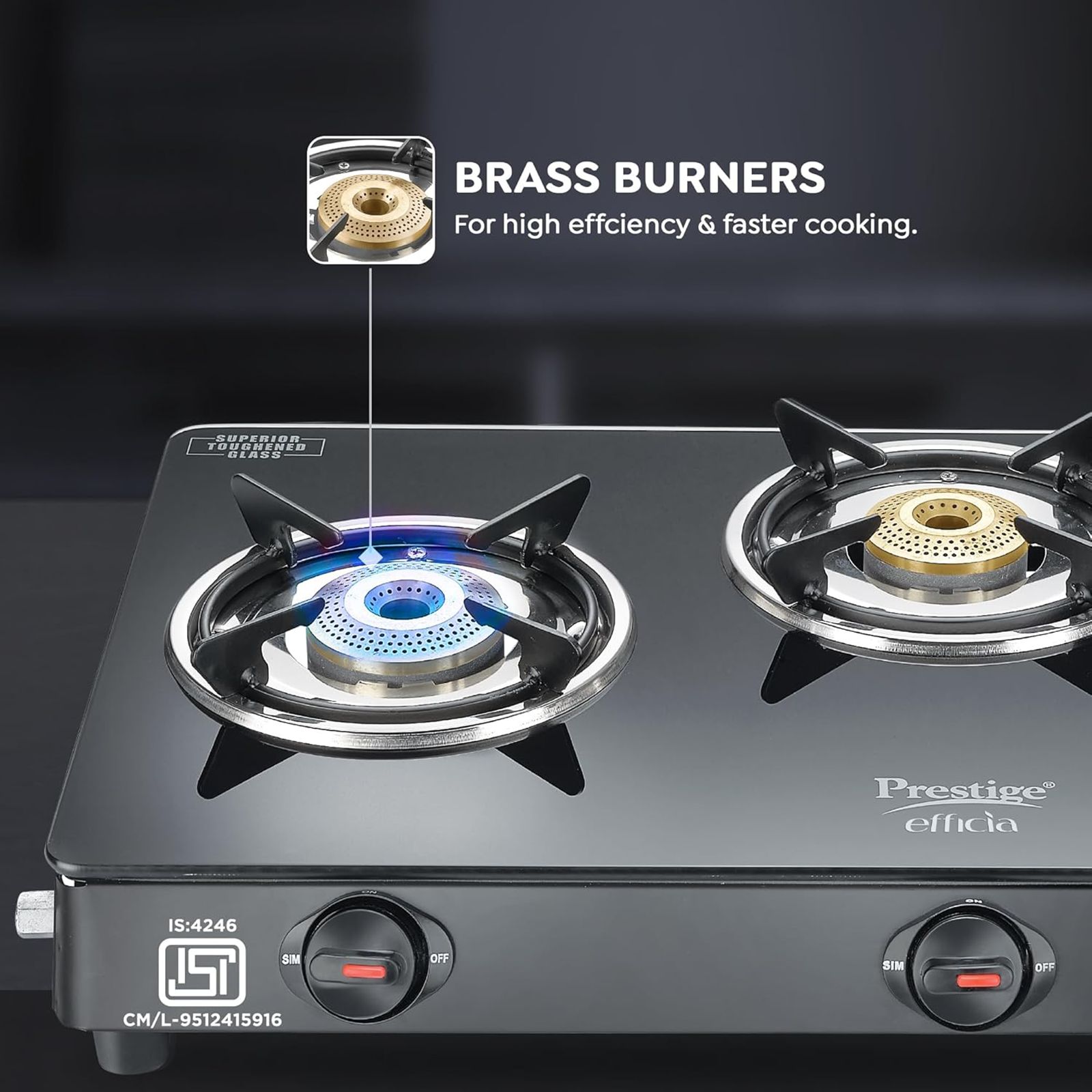 Prestige Efficia Toughened Glass Top 3 Burner Manual Gas Stove (ISI Certified, Black) Prestige Efficia Toughened Glass Top 3 Burner Manual Gas Stove (ISI Certified, Black)_3