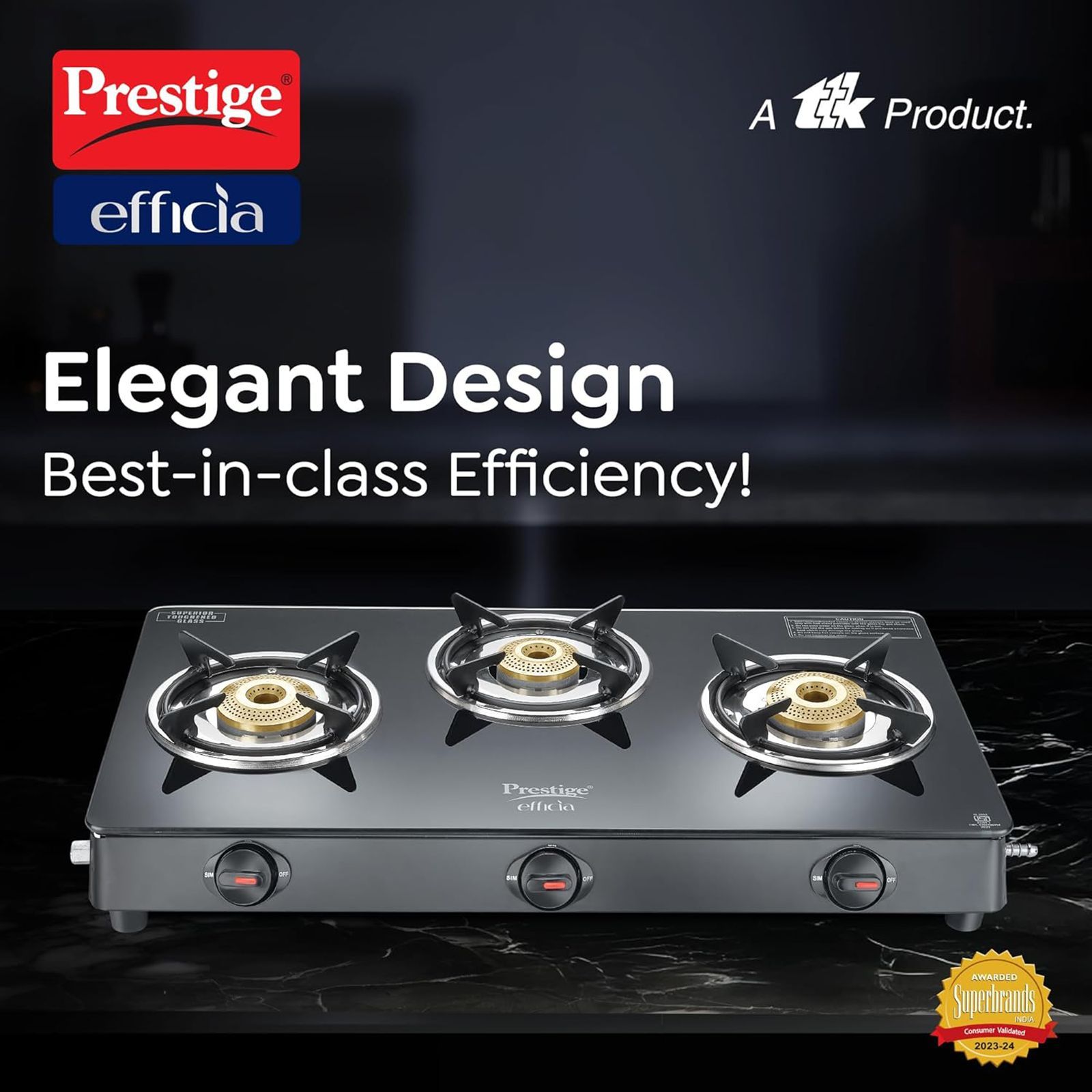 Prestige Efficia Toughened Glass Top 3 Burner Manual Gas Stove (ISI Certified, Black) Prestige Efficia Toughened Glass Top 3 Burner Manual Gas Stove (ISI Certified, Black)_2