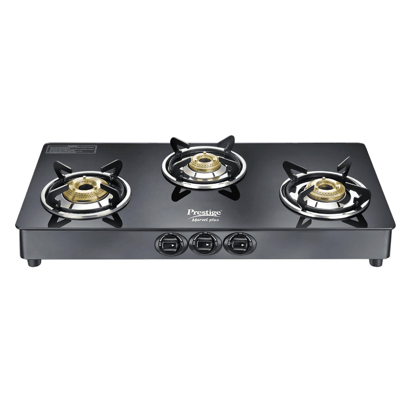 Prestige Marvel Plus Toughened Glass Top 3 Burner Manual Gas Stove (Tri-Pin Burners, Black)_1