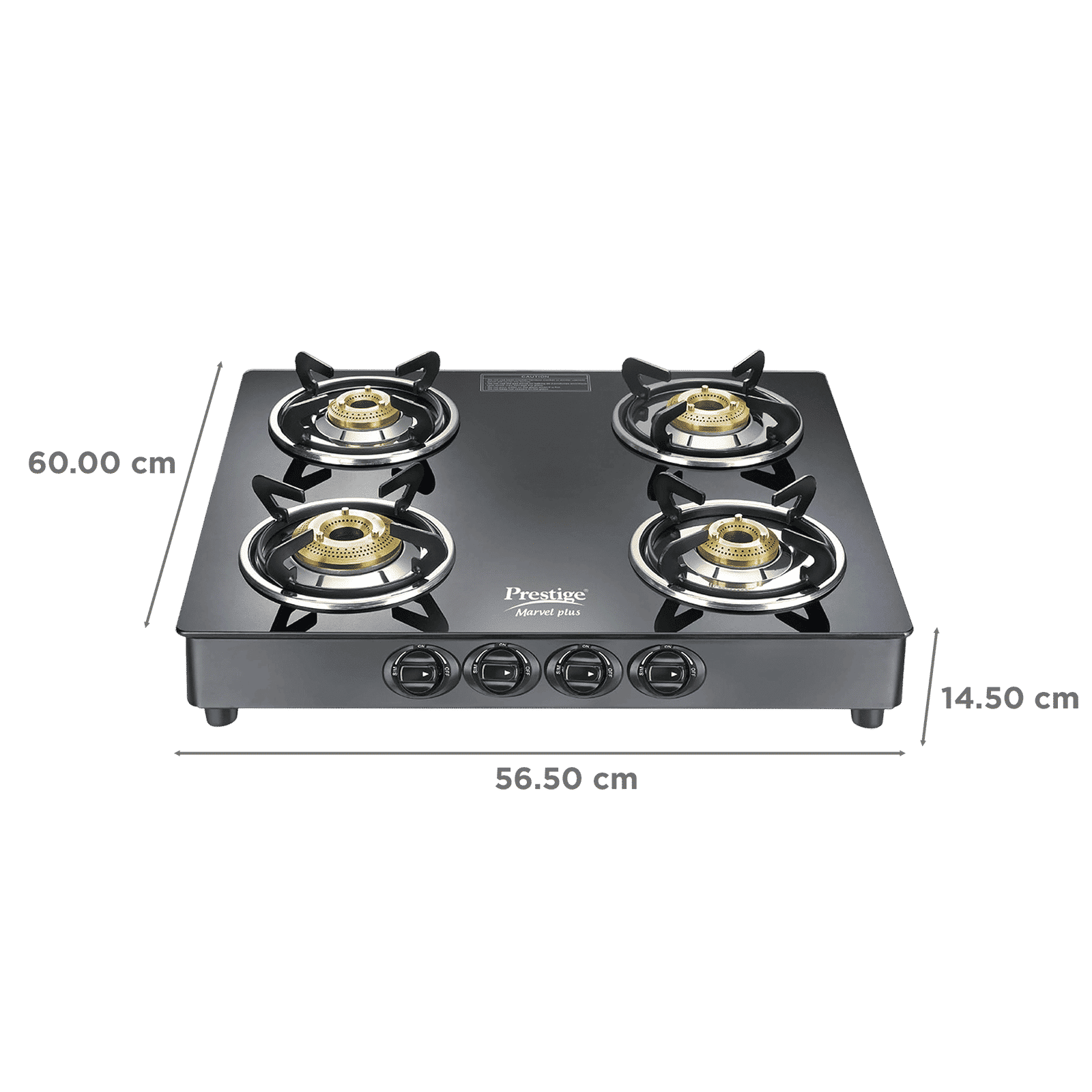 Prestige Marvel Plus GTM 04 SQ Toughened Glass Top 4 Burner Manual Gas Stove (Tri-Pin Burner, Black)_2