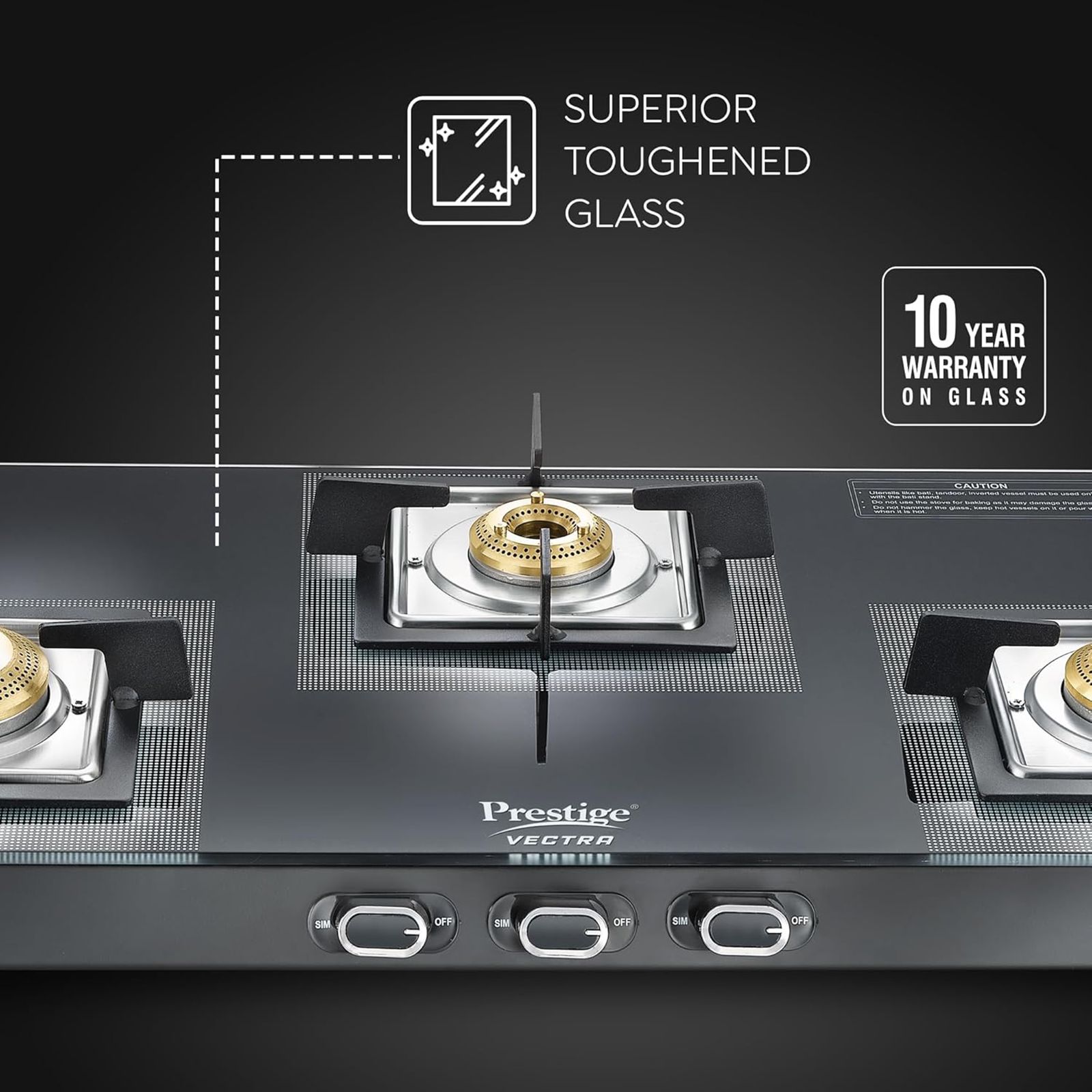 Prestige Vectra Toughened Glass Top 3 Burner Manual Gas Stove (ISI Certified, Black) Prestige Vectra Toughened Glass Top 3 Burner Manual Gas Stove (ISI Certified, Black)_4