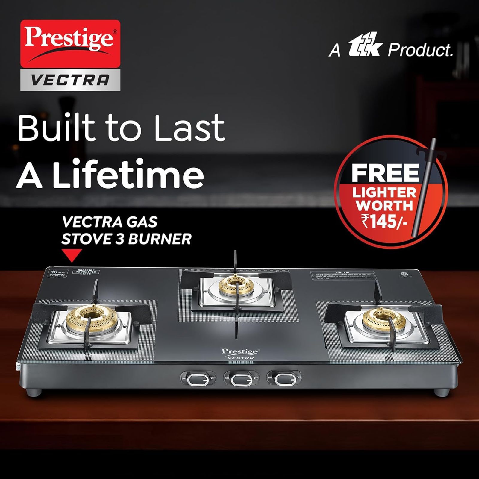 Prestige Vectra Toughened Glass Top 3 Burner Manual Gas Stove (ISI Certified, Black) Prestige Vectra Toughened Glass Top 3 Burner Manual Gas Stove (ISI Certified, Black)_2
