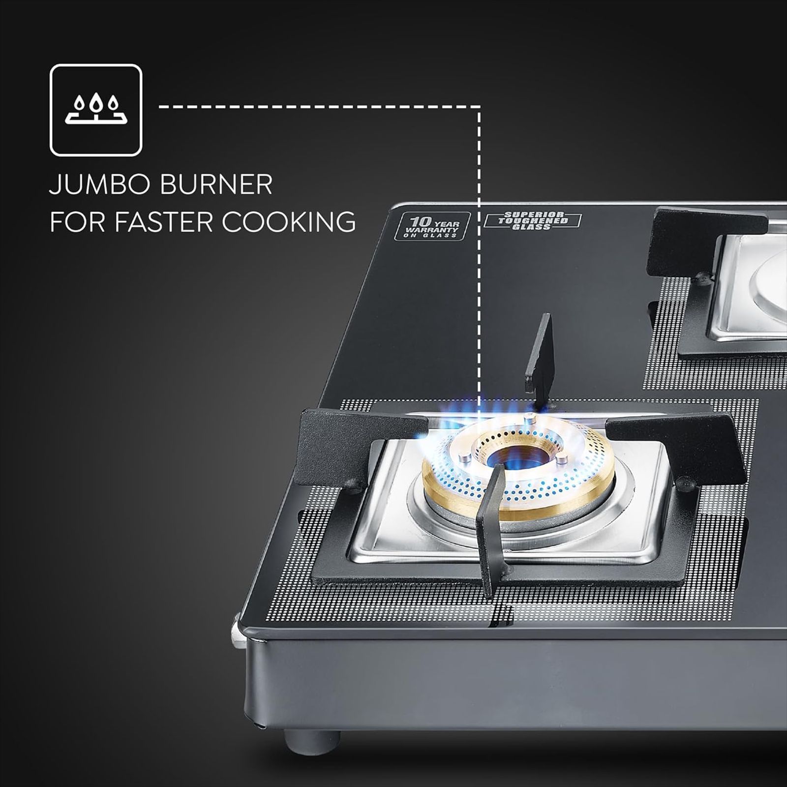 Prestige Vectra Toughened Glass Top 4 Burner Manual Gas Stove (360 Degree Revolving Nozzle, Black)_7