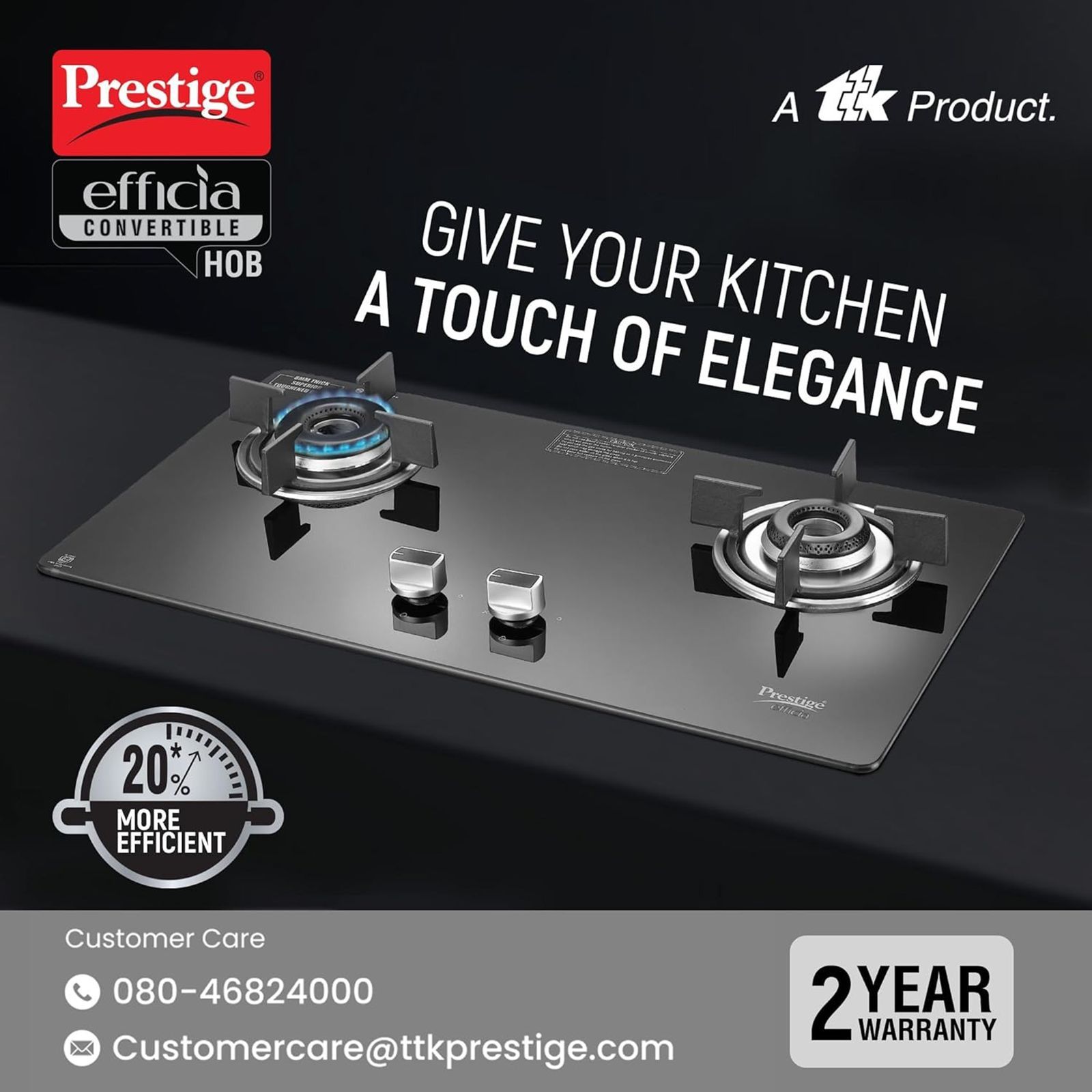 Prestige Efficia 02 AI Toughened Glass Top 2 Burner Automatic Hob (Dual Function & Convertible Design, Black) Prestige Efficia 02 AI Toughened Glass Top 2 Burner Automatic Hob (Dual Function & Convertible Design, Black)_3