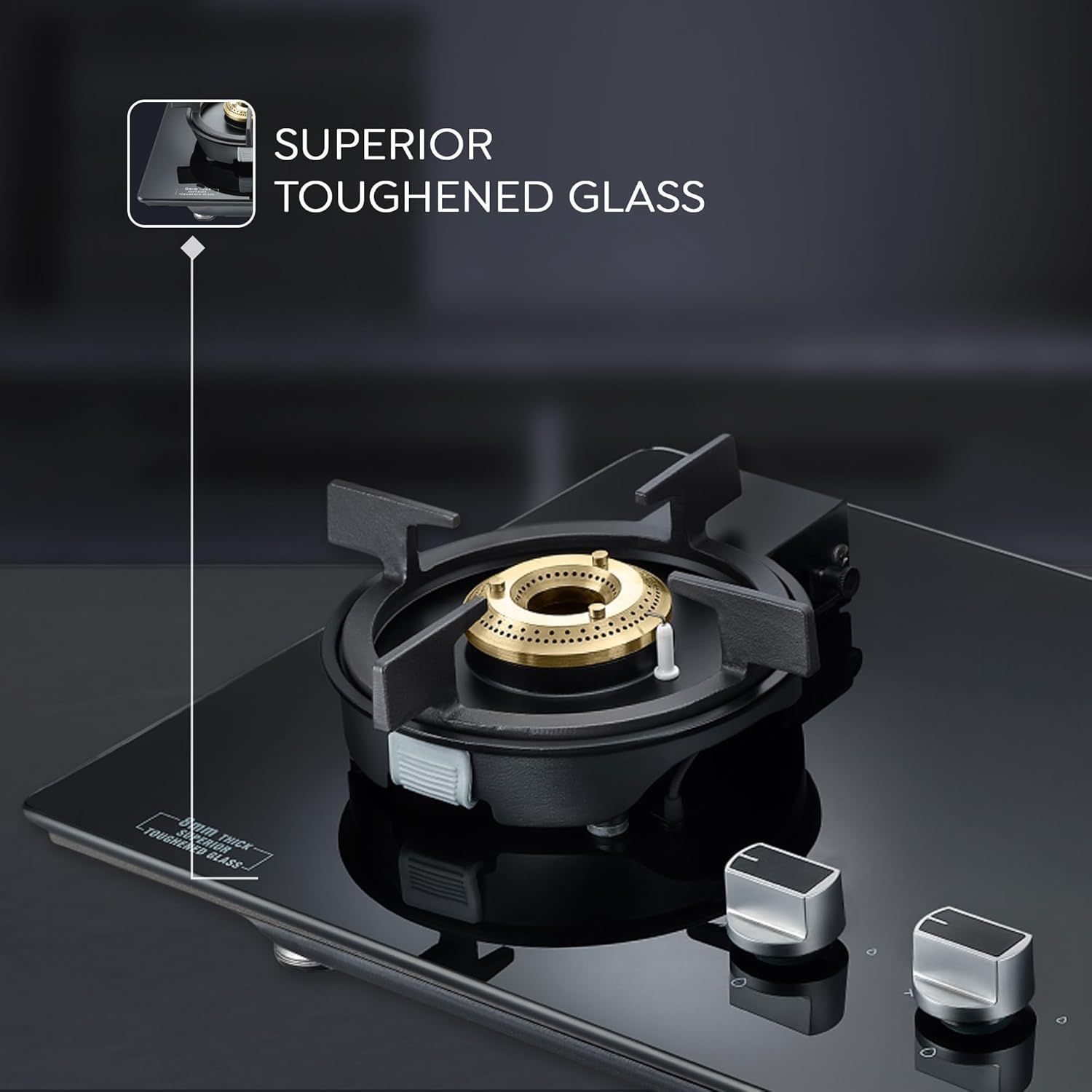 Prestige Svachh Efficia-02 AI Toughened Glass Top 2 Burner Automatic Hob (One-Touch Advanced Auto Ignition, Black)_5