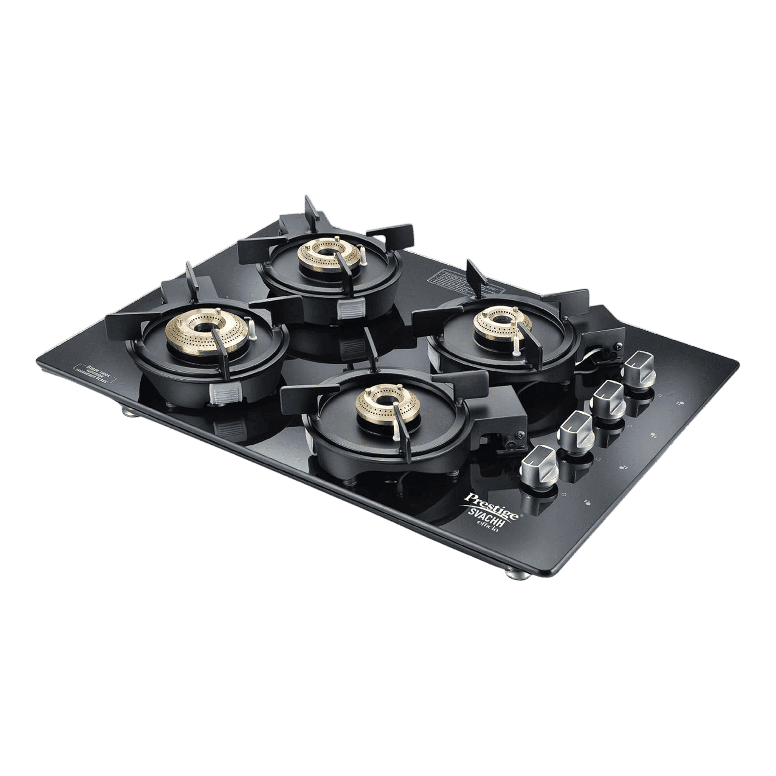 Prestige Svachh Efficia 04 AI Toughened Glass 4 Burner Automatic Hob (Multi Spark Ignition System, Black) Prestige Svachh Efficia 04 AI Toughened Glass 4 Burner Automatic Hob (Multi Spark Ignition System, Black)_1