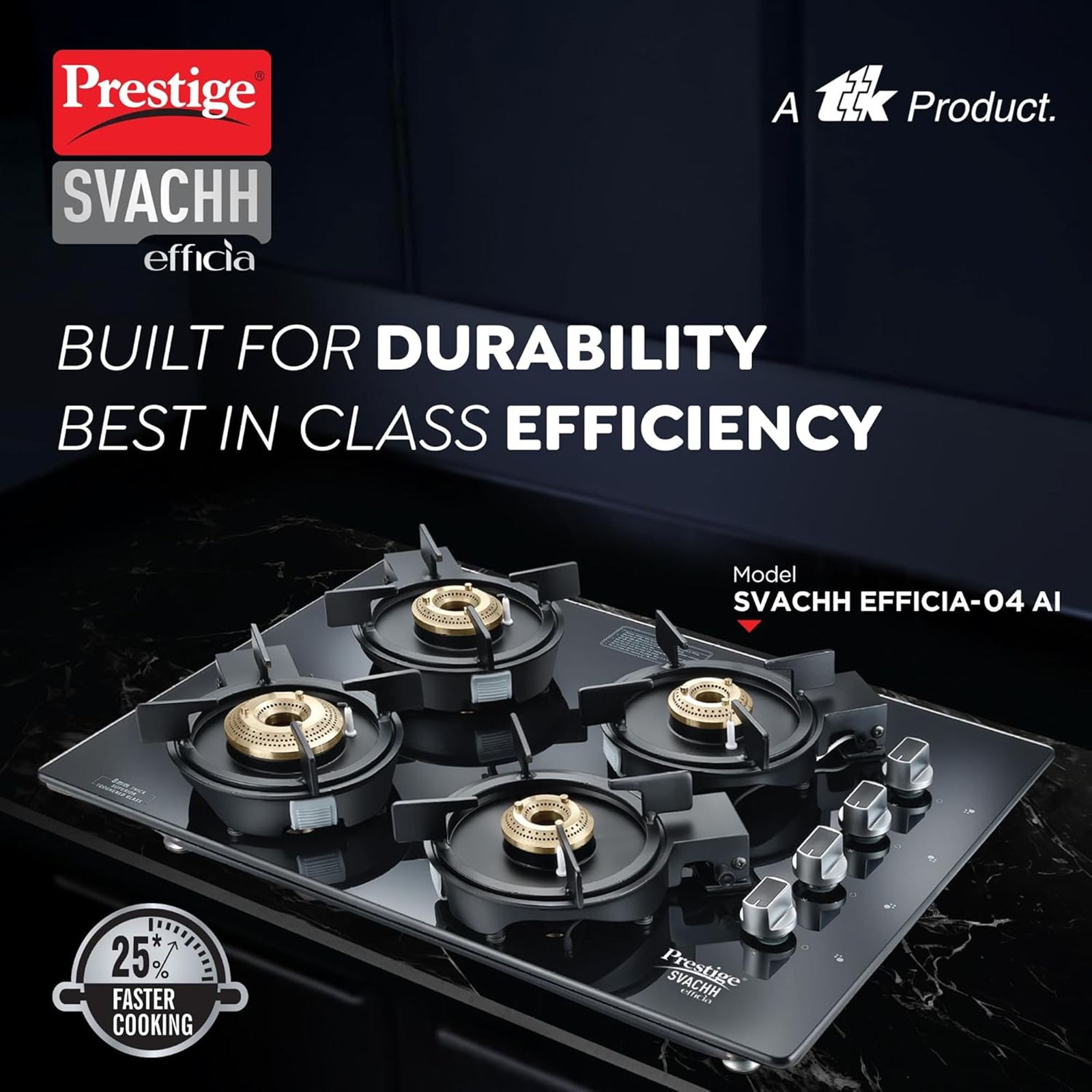 Prestige Svachh Efficia 04 AI Toughened Glass 4 Burner Automatic Hob (Multi Spark Ignition System, Black) Prestige Svachh Efficia 04 AI Toughened Glass 4 Burner Automatic Hob (Multi Spark Ignition System, Black)_6