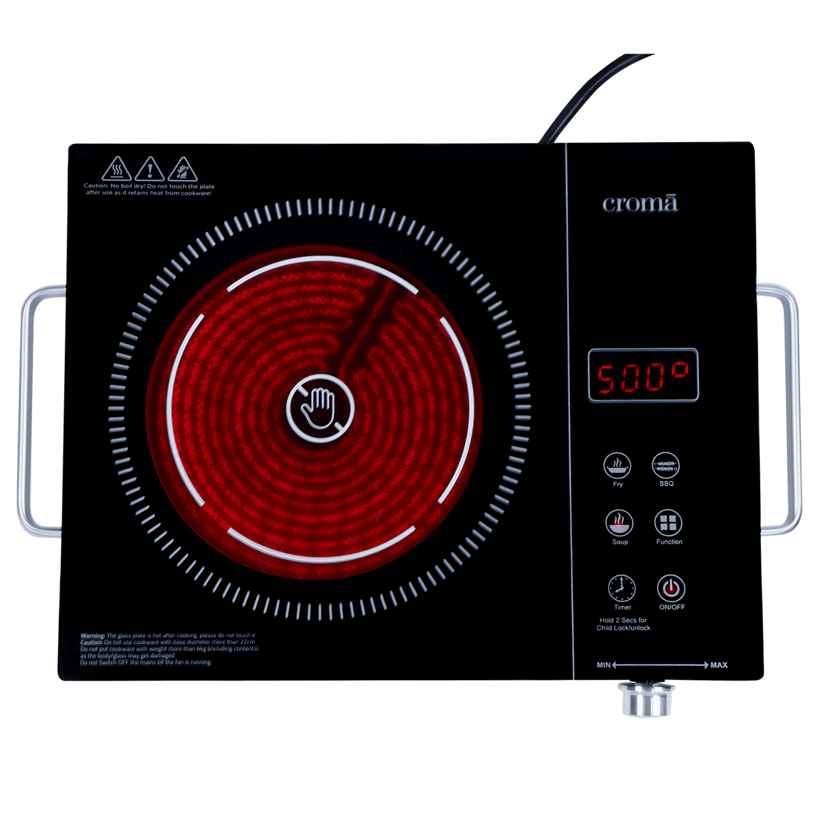 Croma Infrared 2200W Induction Cooktop with 3 Preset Menus_1