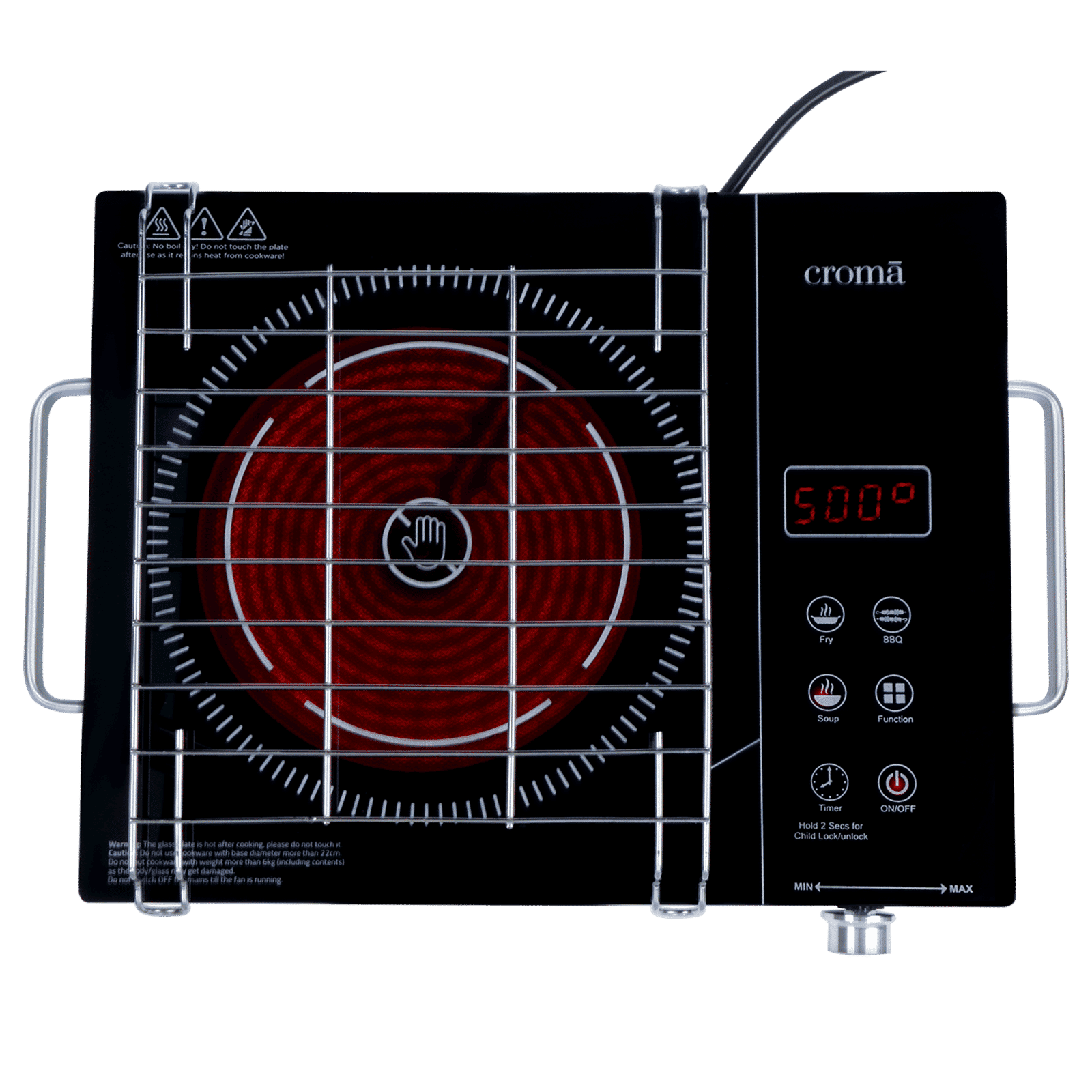 Croma Infrared 2200W Induction Cooktop with 3 Preset Menus_3