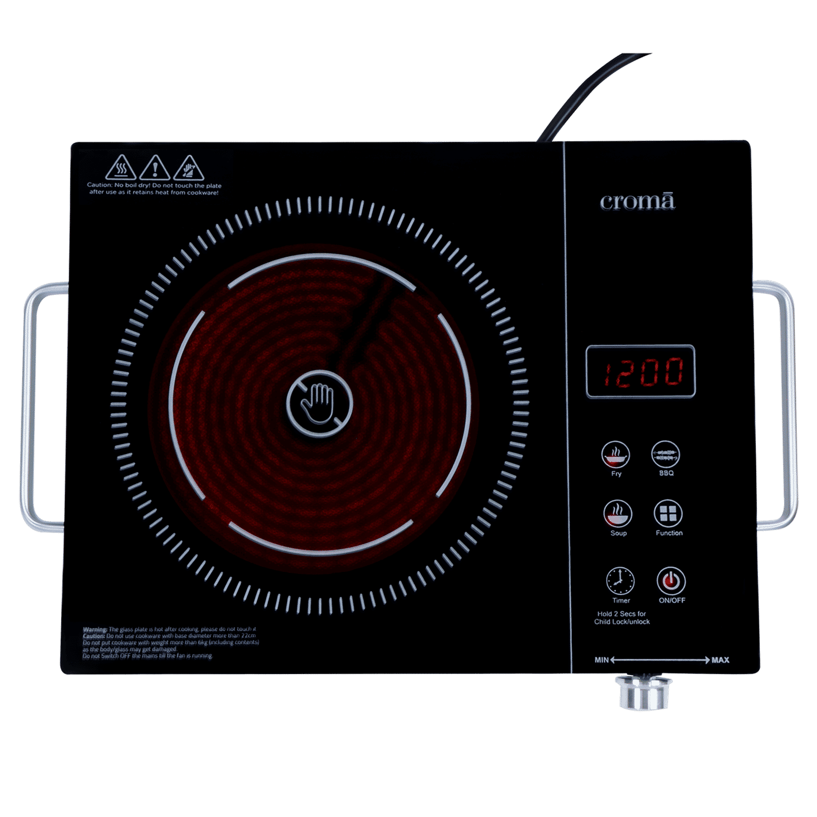 Croma Infrared 2200W Induction Cooktop with 3 Preset Menus_4