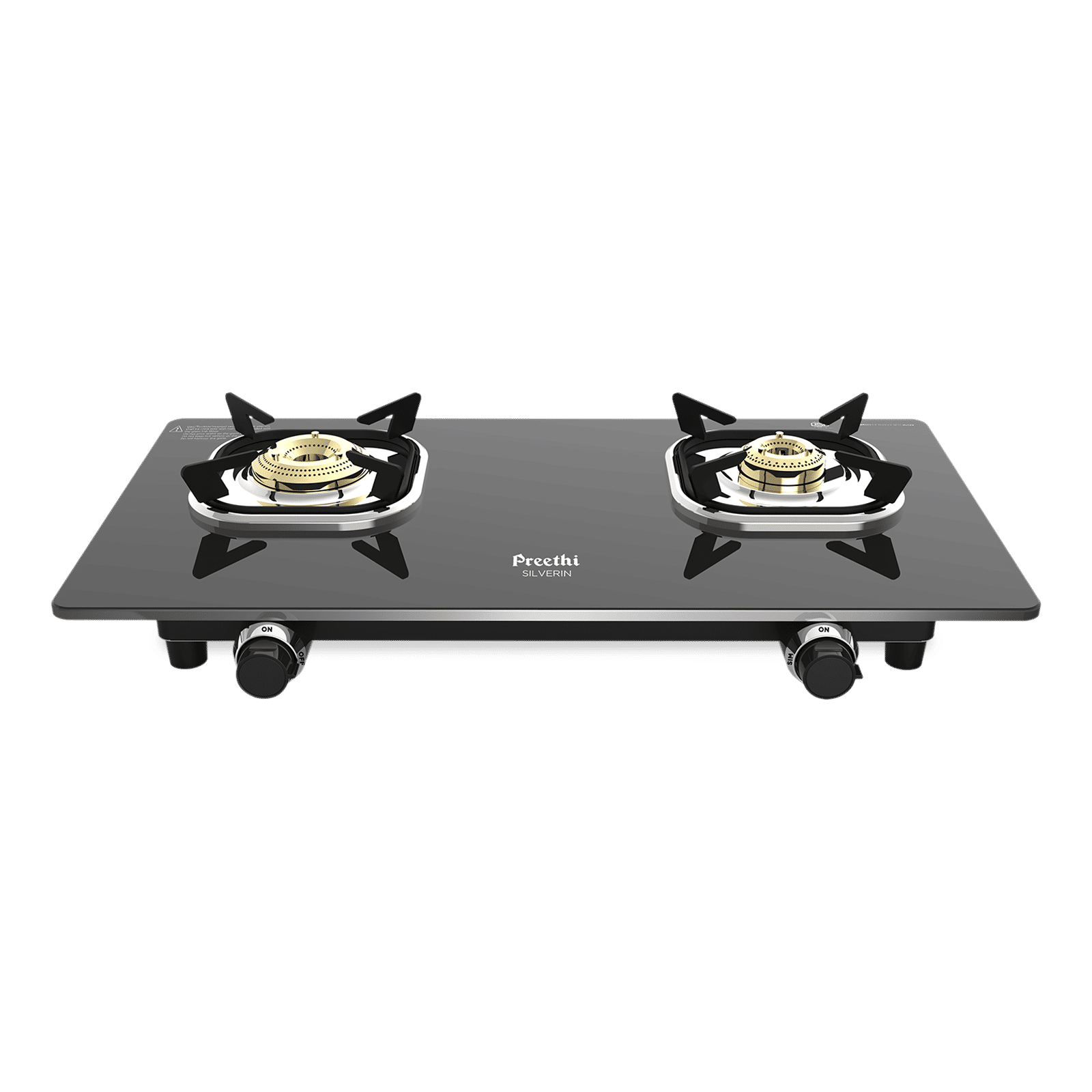 Preethi Silverin Toughened Glass Top 2 Burner Manual Gas Stove (Screwless Design, Black)_1