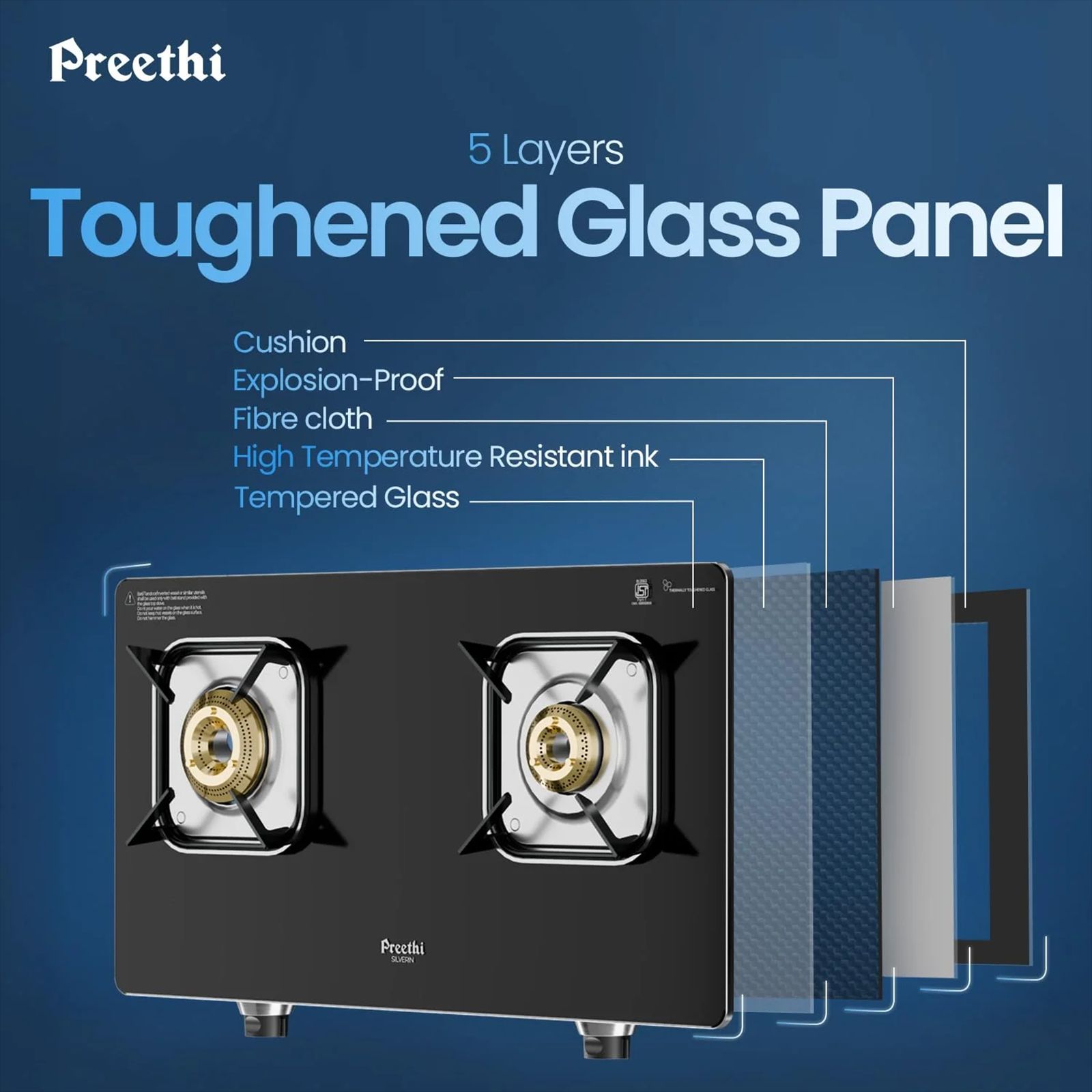 Preethi Silverin Toughened Glass Top 2 Burner Manual Gas Stove (Screwless Design, Black)_9