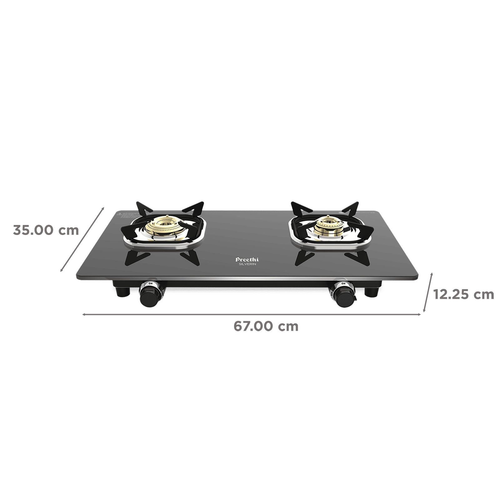 Preethi Silverin Toughened Glass Top 2 Burner Manual Gas Stove (Screwless Design, Black)_2