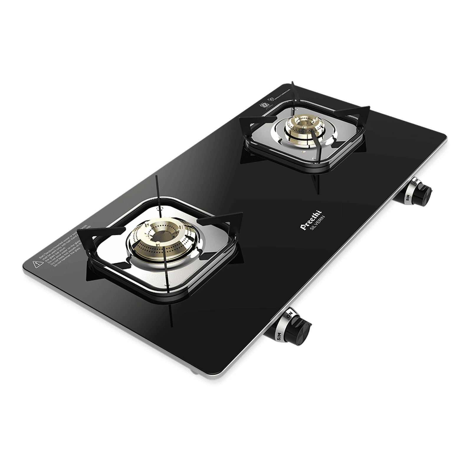 Preethi Silverin Toughened Glass Top 2 Burner Manual Gas Stove (Screwless Design, Black)_3