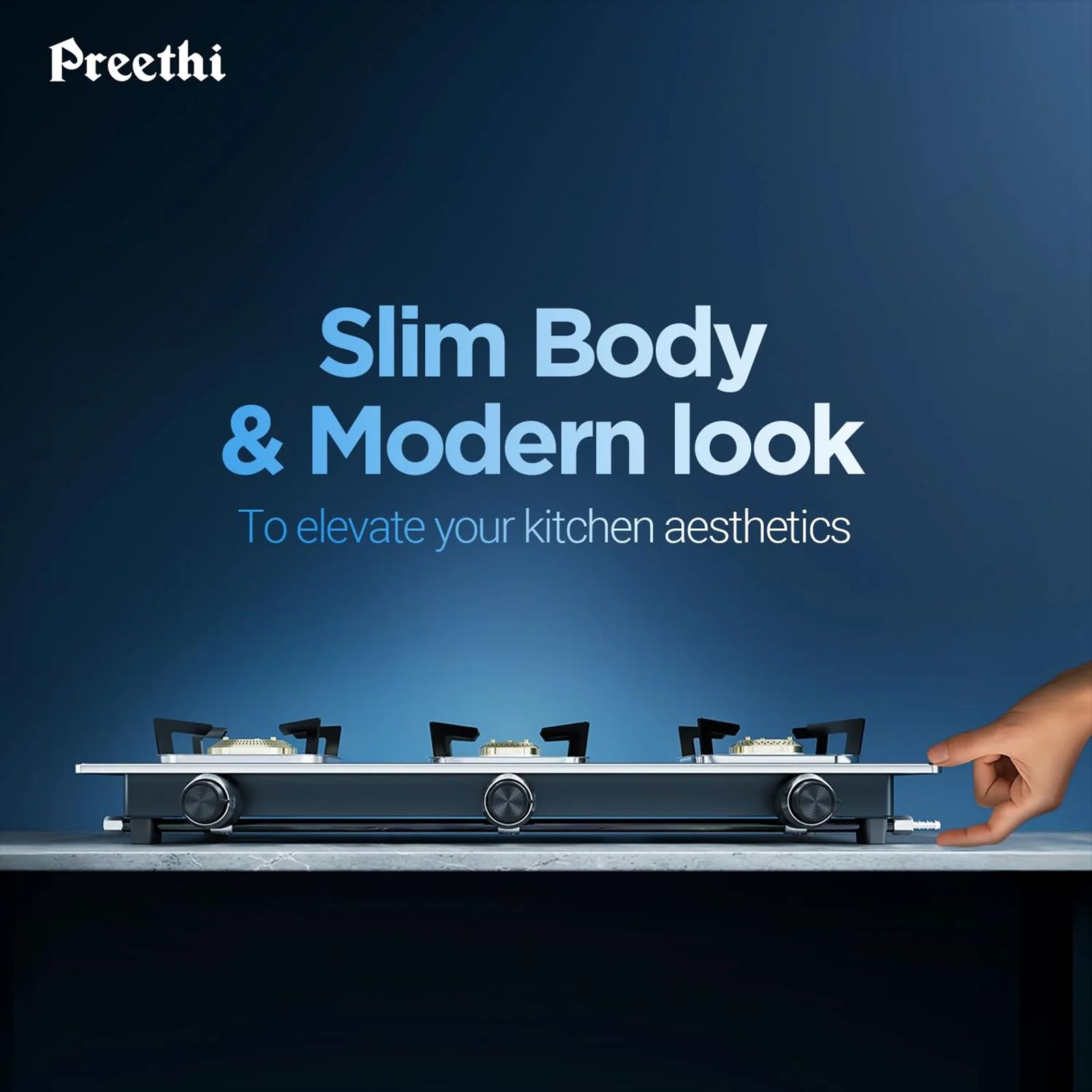 Preethi Silverin Toughened Glass Top 3 Burner Manual Gas Stove (Screwless Design, Black)_7