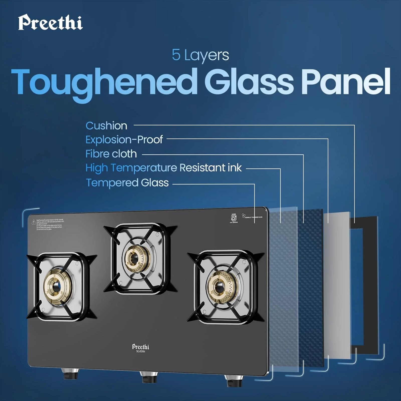 Preethi Silverin Toughened Glass Top 3 Burner Manual Gas Stove (Screwless Design, Black)_8