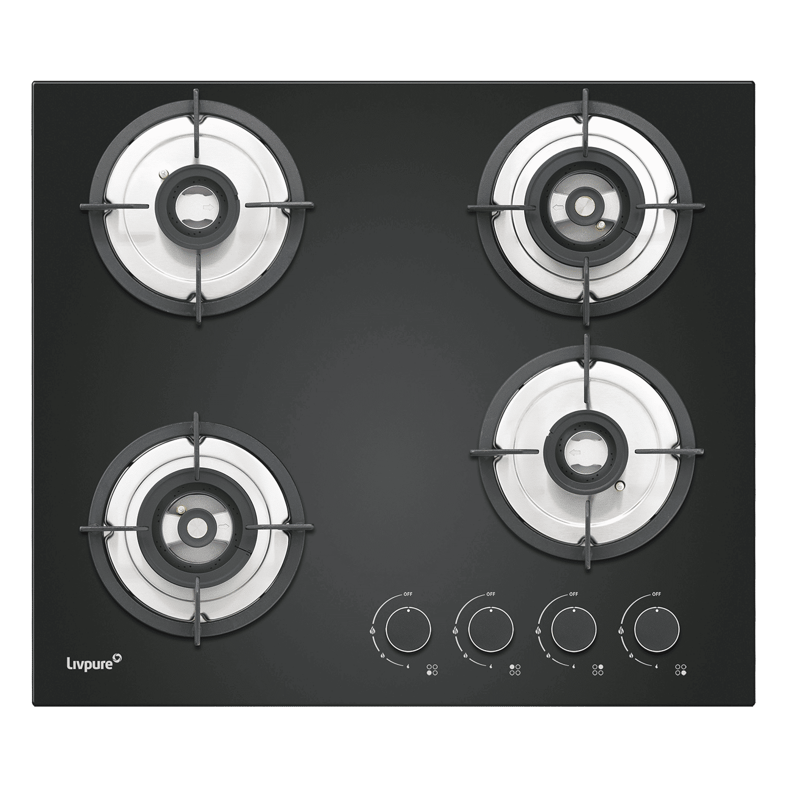 Livpure Ignis Toughened Glass Top 4 Burner Automatic Gas Hob (Ergonomic Knobs, Black) Livpure Ignis Toughened Glass Top 4 Burner Automatic Gas Hob (Ergonomic Knobs, Black)_3