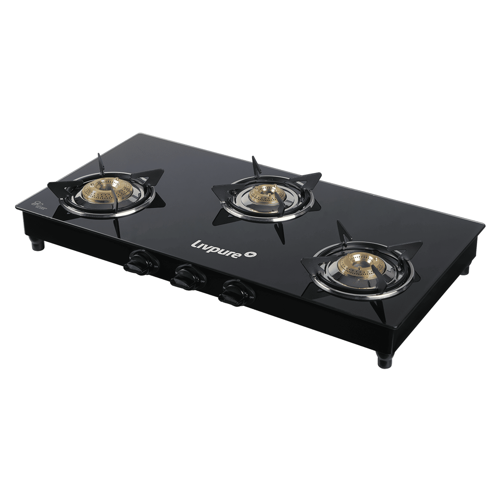 Livpure Nebula Toughened Glass Top 3 Burner Manual Gas Stove (Ergonomic Knobs, Black)_1