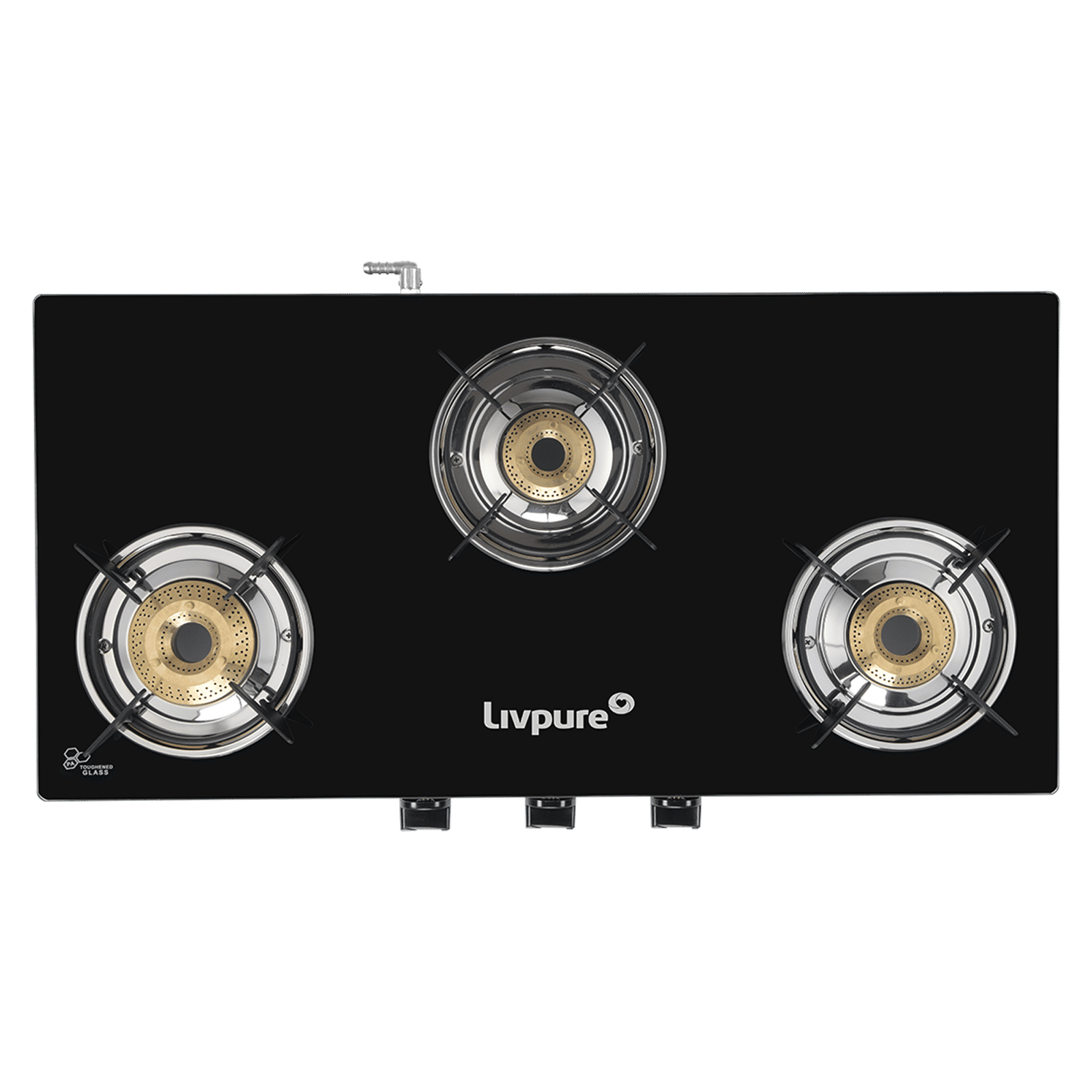 Livpure Nebula Toughened Glass Top 3 Burner Manual Gas Stove (Ergonomic Knobs, Black)_2