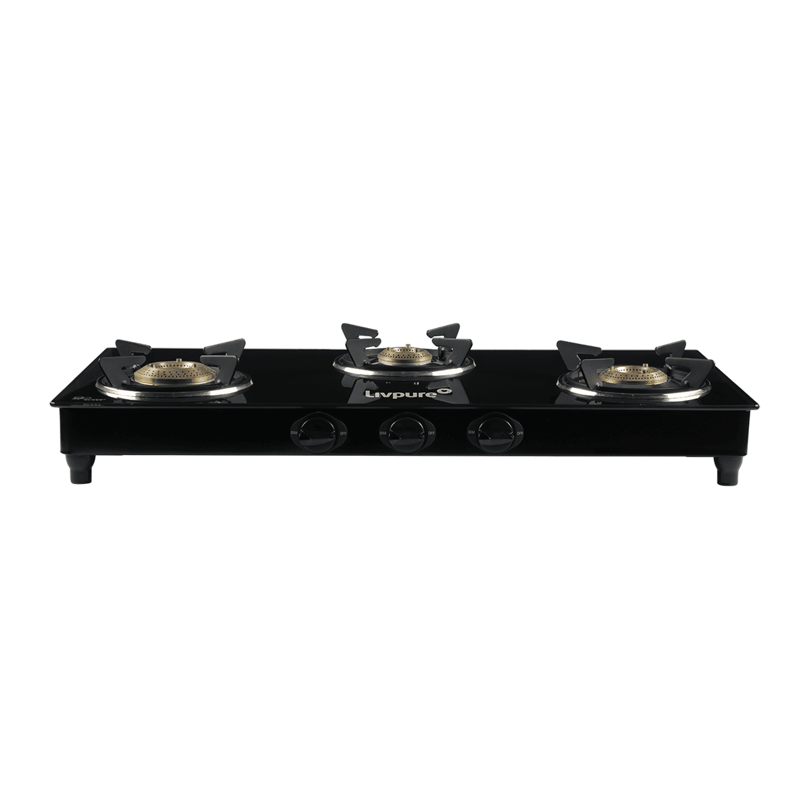 Livpure Nebula Toughened Glass Top 3 Burner Manual Gas Stove (Ergonomic Knobs, Black)_3
