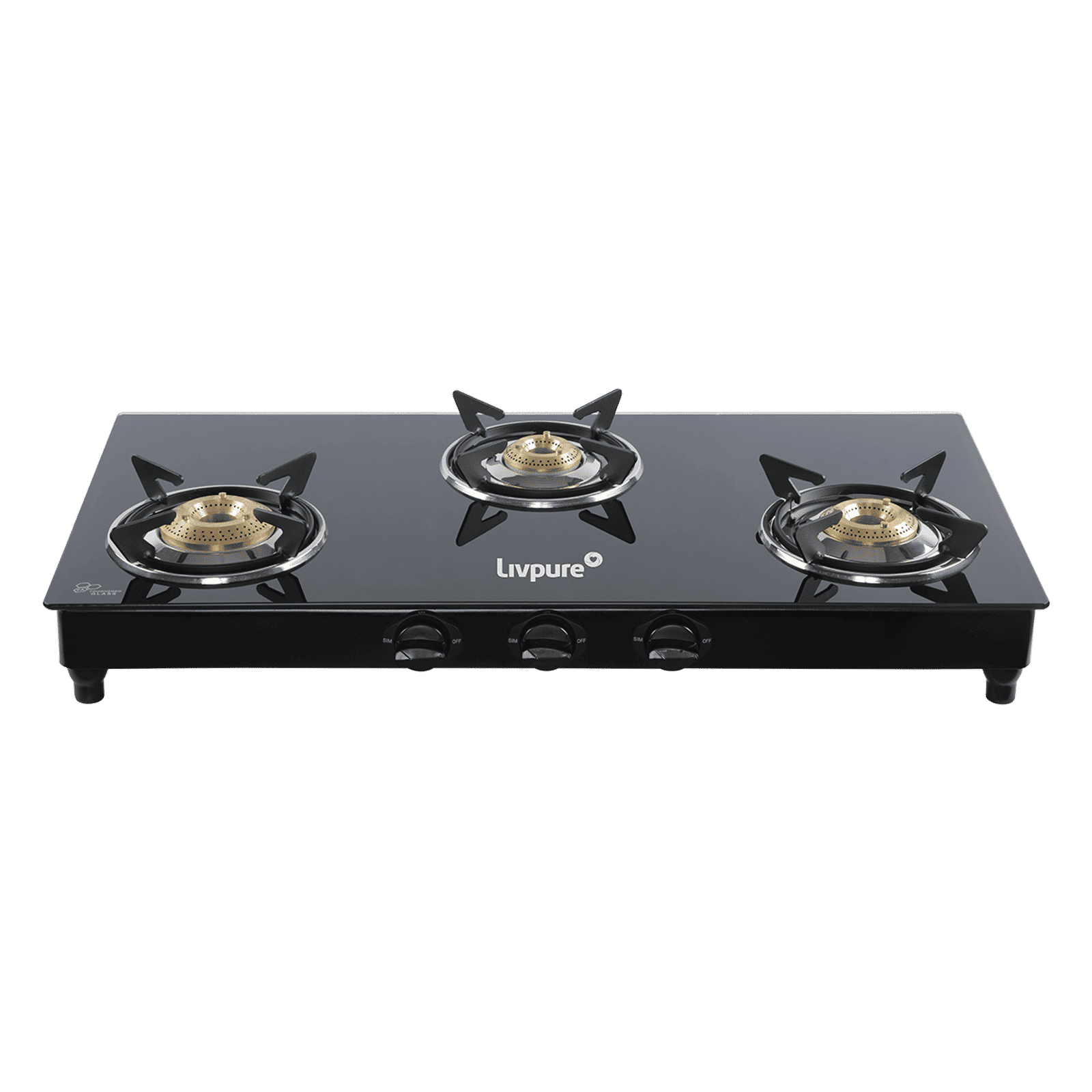 Livpure Nebula Toughened Glass Top 3 Burner Manual Gas Stove (Ergonomic Knobs, Black)_4
