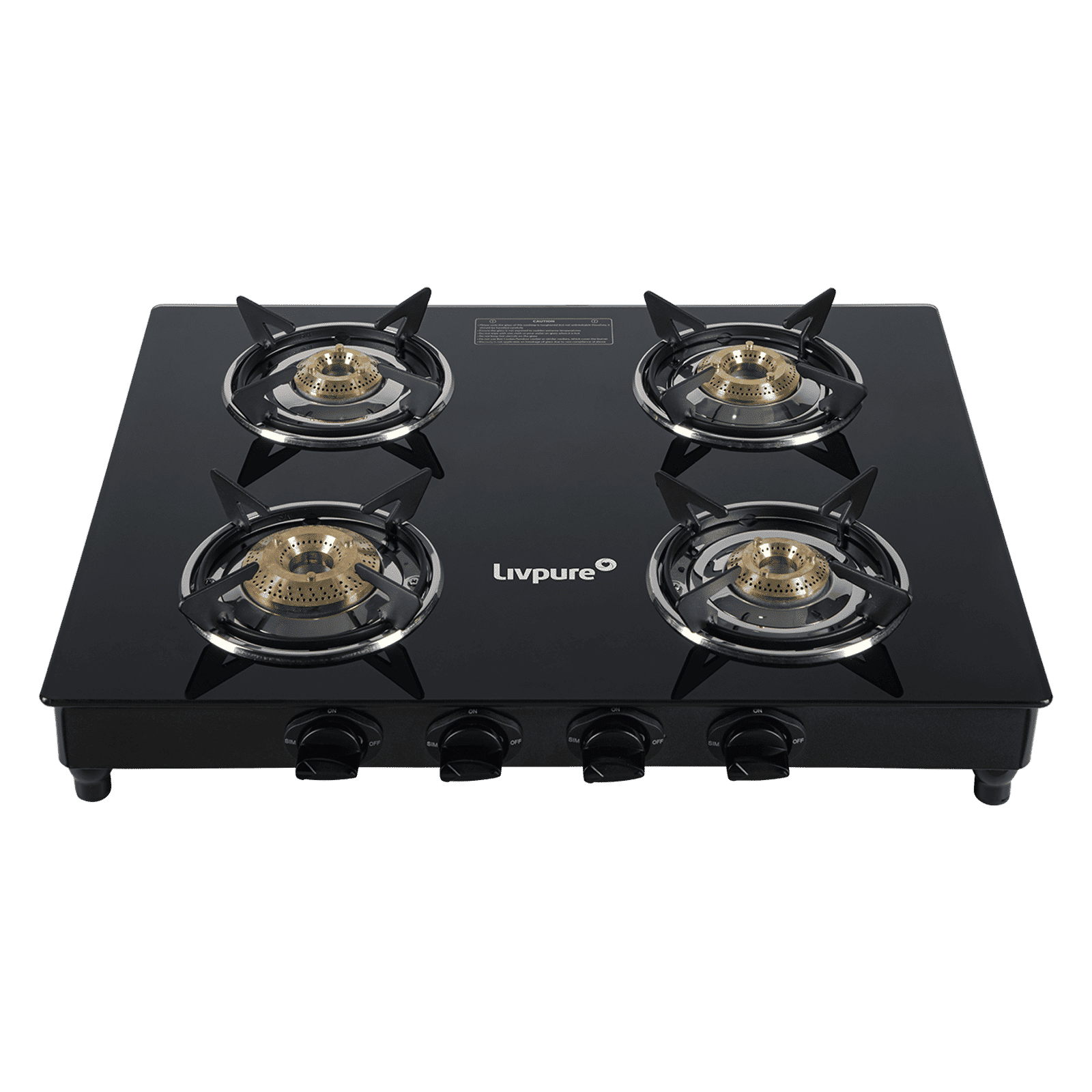 Livpure Nebula Toughened Glass Top 4 Burner Manual Gas Stove (Ergonomic Knobs, Black)_1