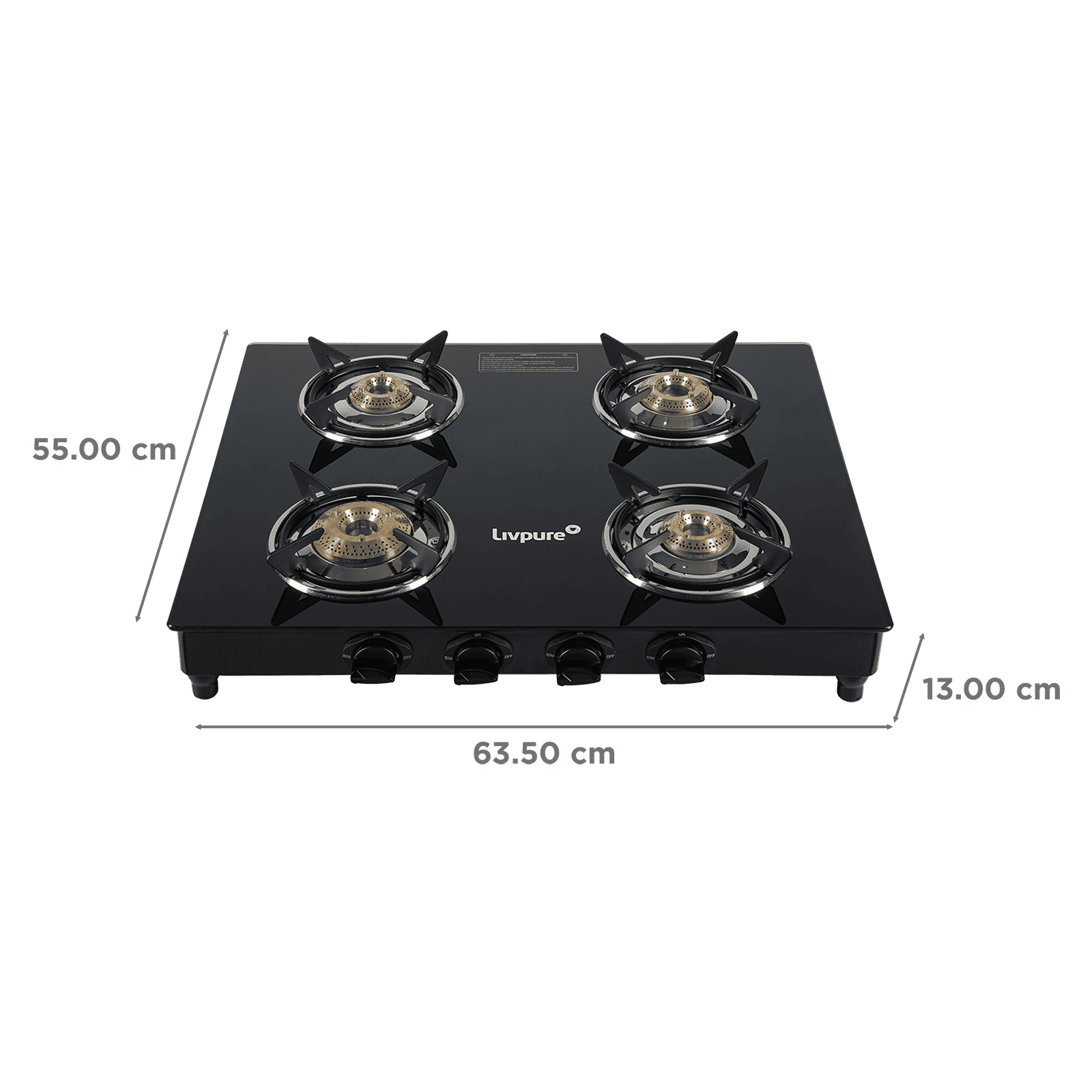 Livpure Nebula Toughened Glass Top 4 Burner Manual Gas Stove (Ergonomic Knobs, Black)_2