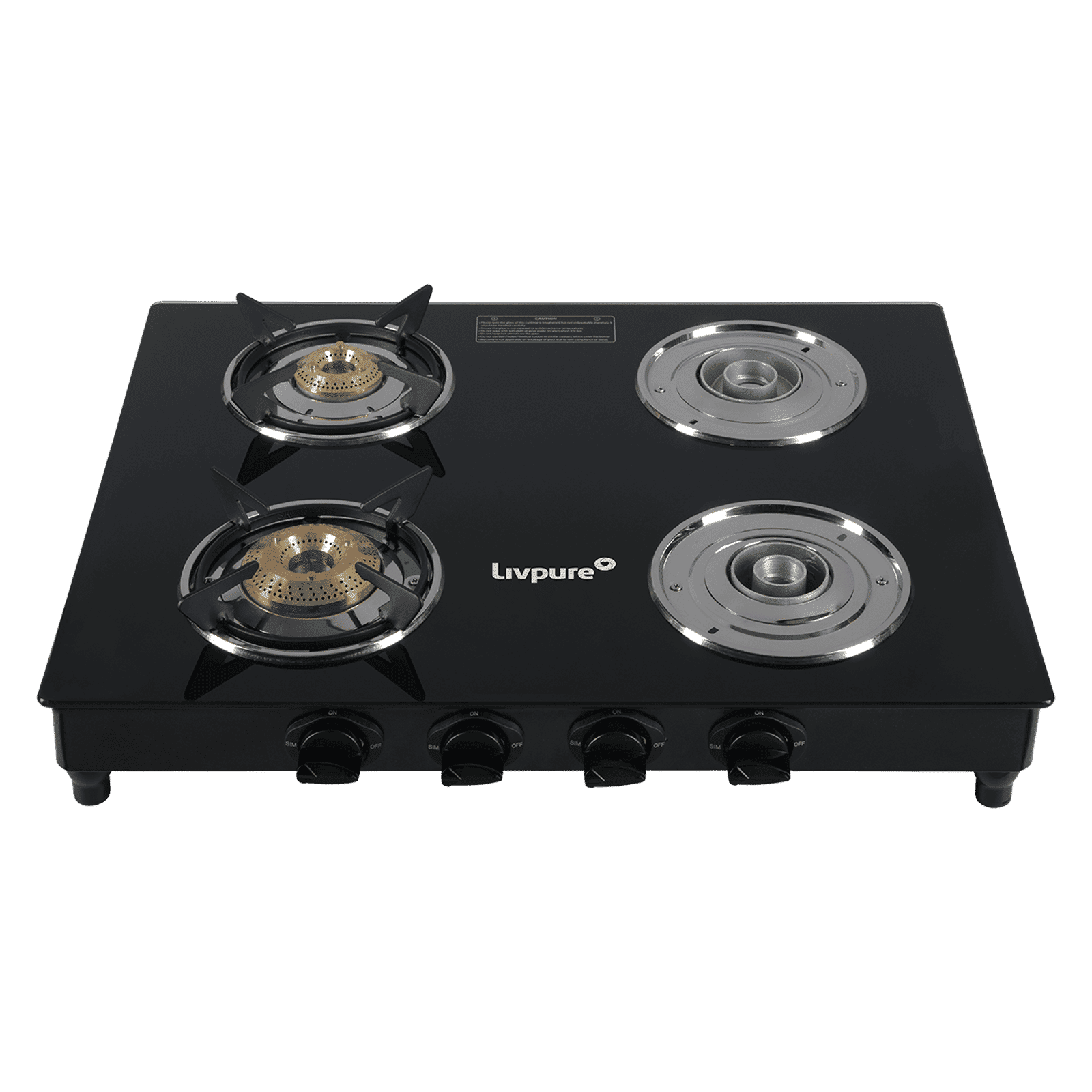 Livpure Nebula Toughened Glass Top 4 Burner Manual Gas Stove (Ergonomic Knobs, Black)_2