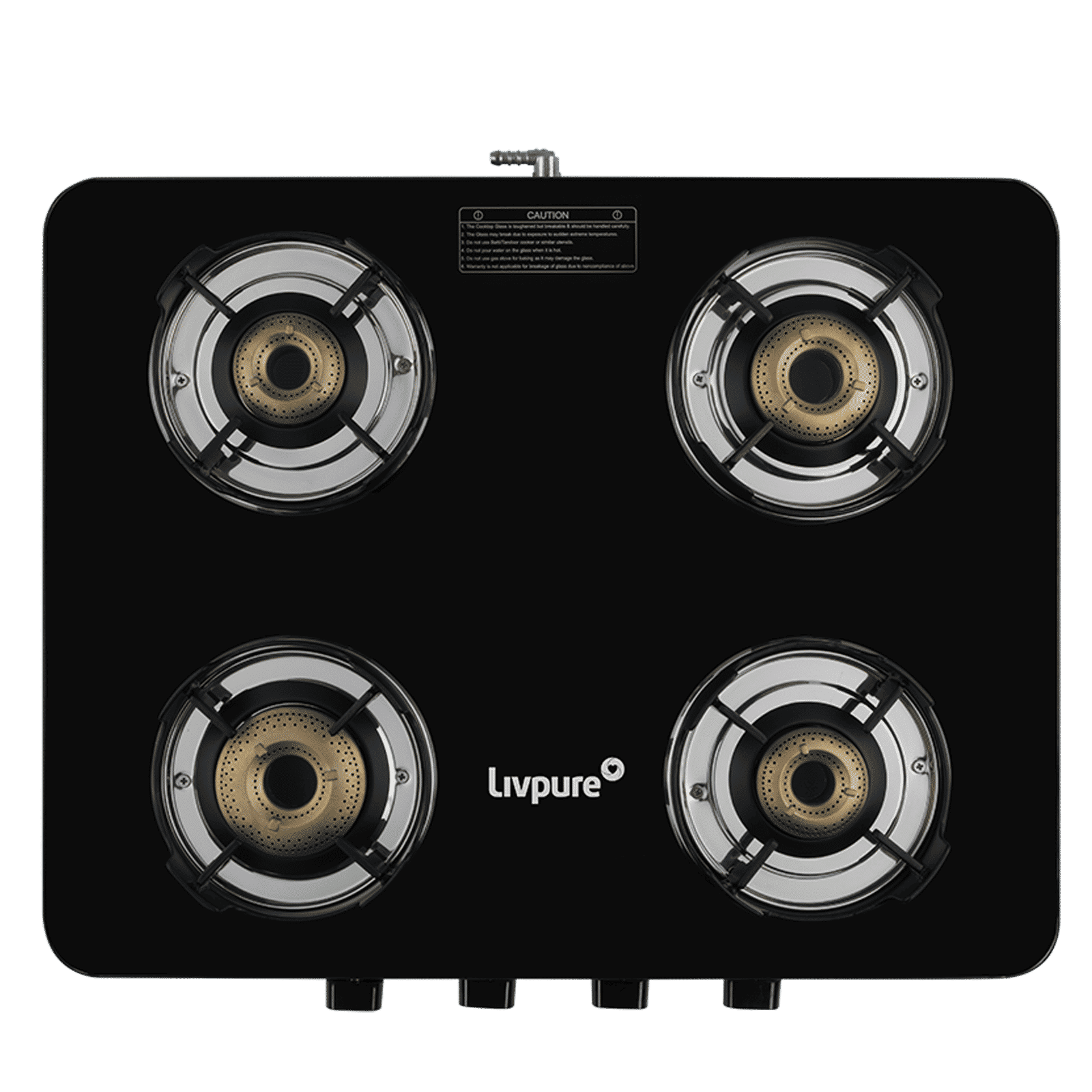 Livpure Nebula Toughened Glass Top 4 Burner Manual Gas Stove (Ergonomic Knobs, Black)_4