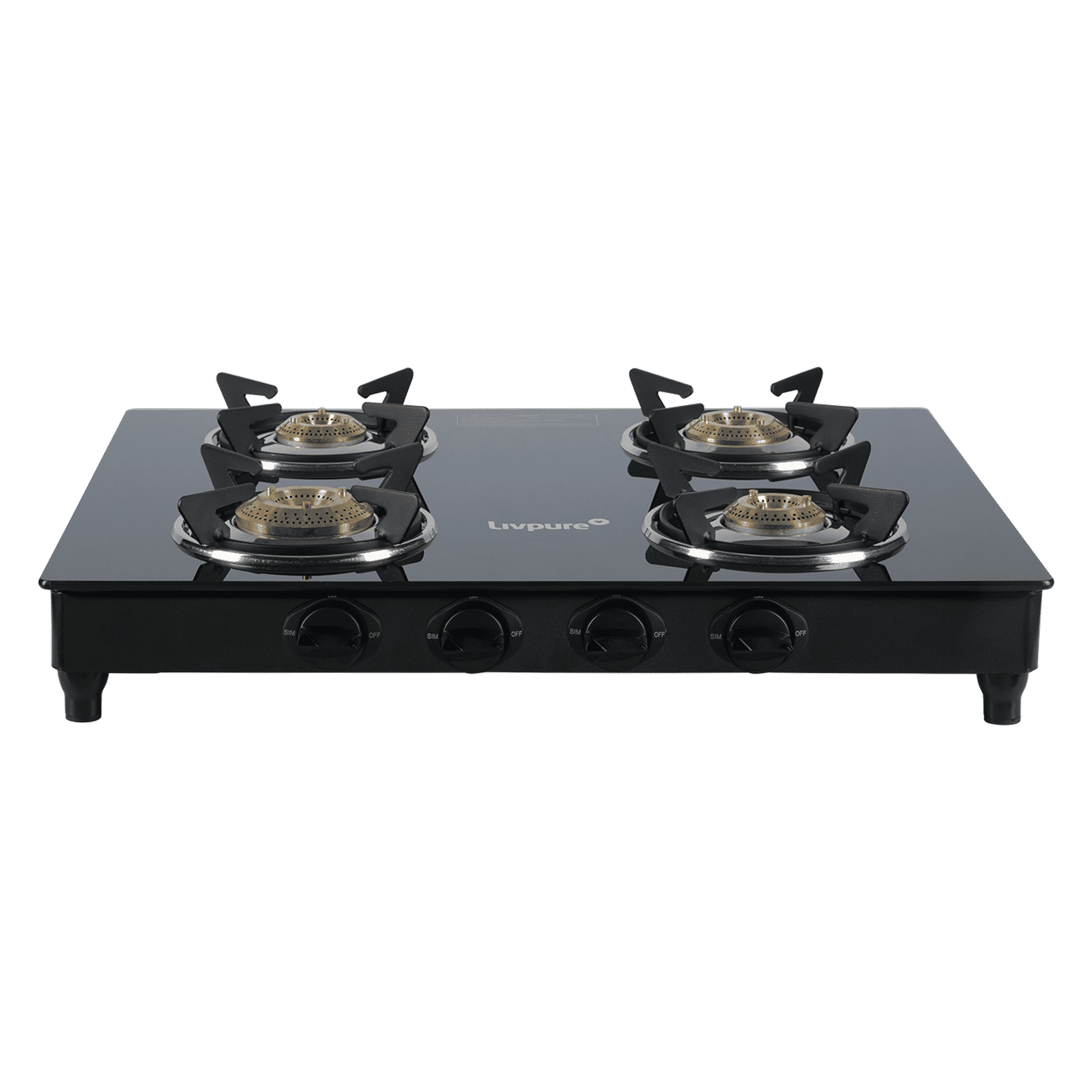 Livpure Nebula Toughened Glass Top 4 Burner Manual Gas Stove (Ergonomic Knobs, Black)_5