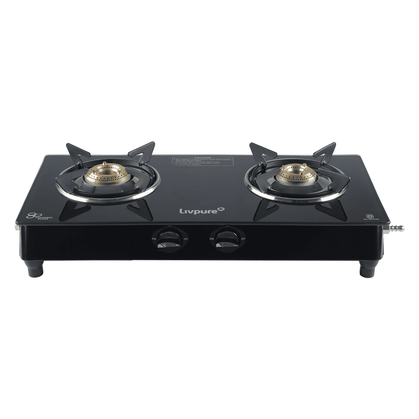 Livpure Nebula Toughened Glass Top 2 Burner Manual Gas Stove (Ergonomic Knobs, Black)_1