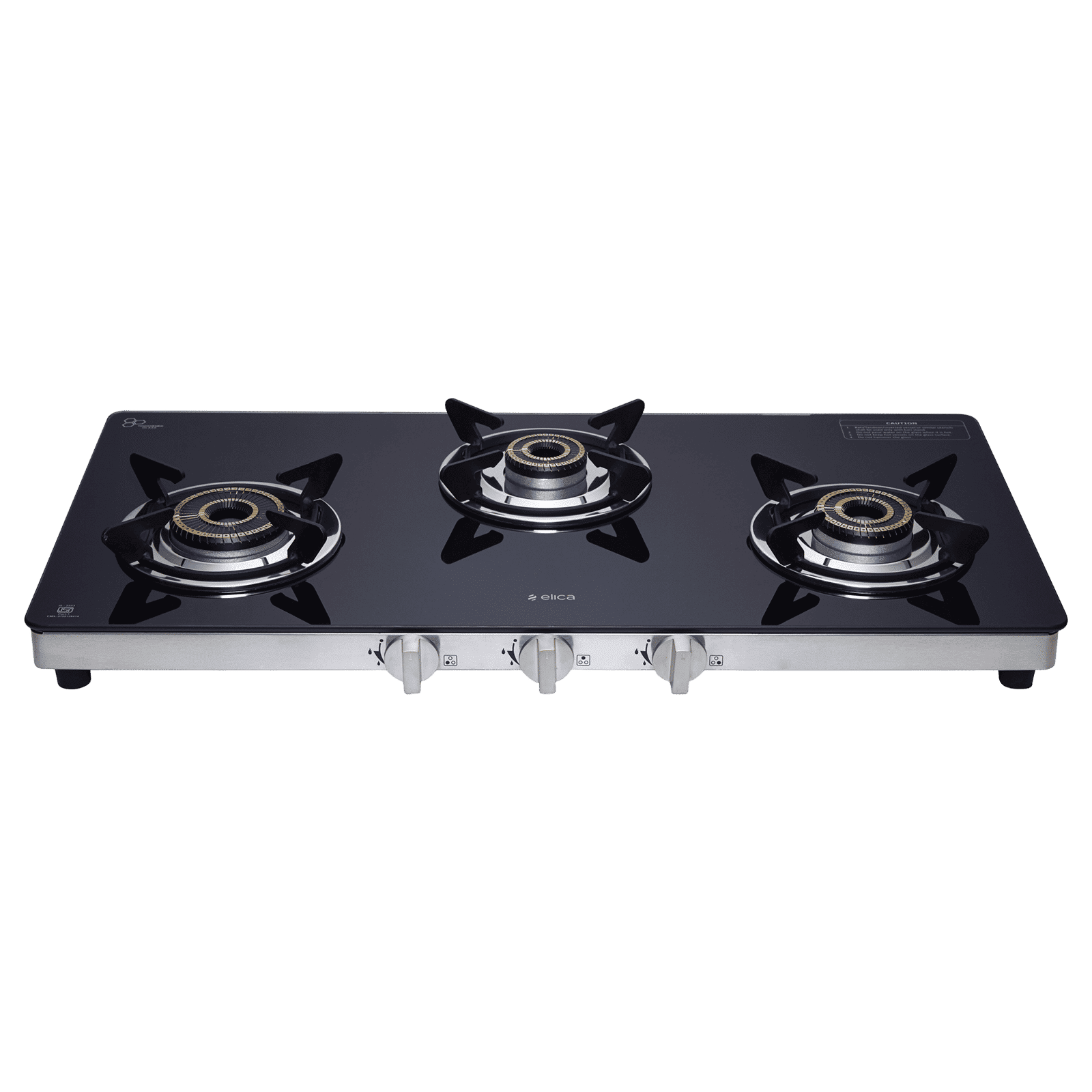 elica SAPPHIRE Series Toughened Glass Top 3 Burners Manual Gas Stove (Double Drip Tray Design, Black)_1