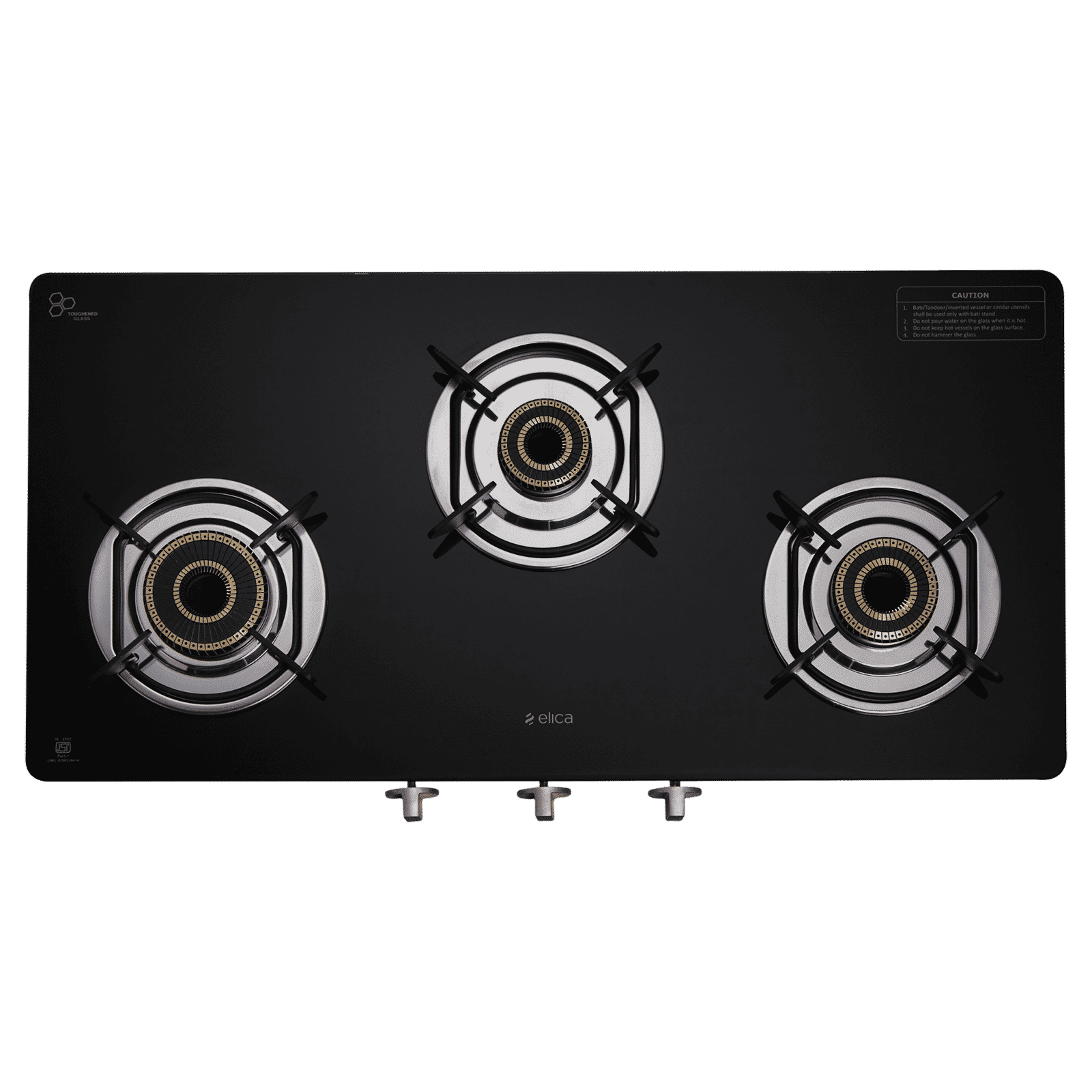 elica SAPPHIRE Series Toughened Glass Top 3 Burners Manual Gas Stove (Double Drip Tray Design, Black)_4
