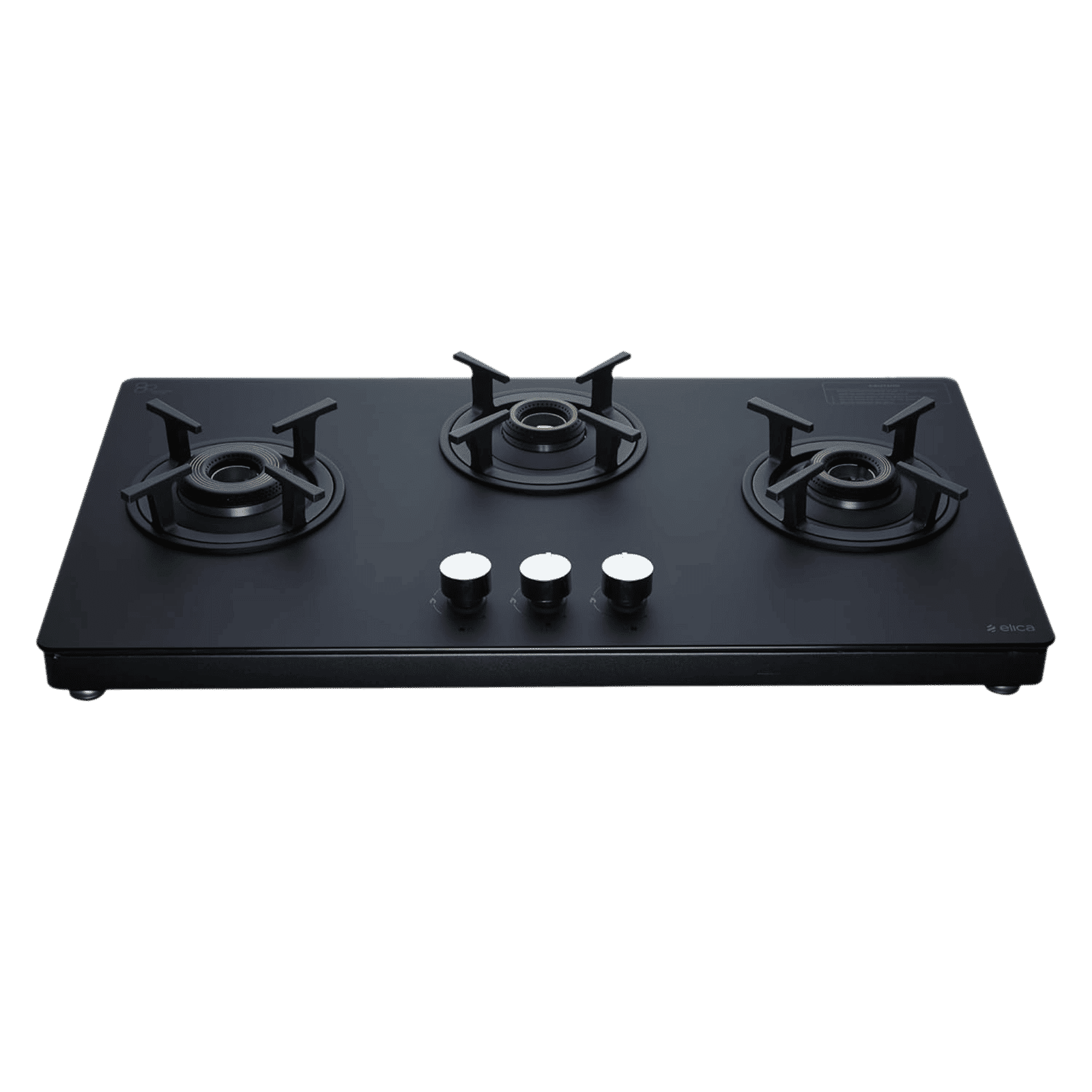 elica SBF MATT LOTUS TKN 773 CT VETRO BK Toughened Glass Top 3 Burner Manual Gas Stove (Cast Iron Pan Support, Black)_1