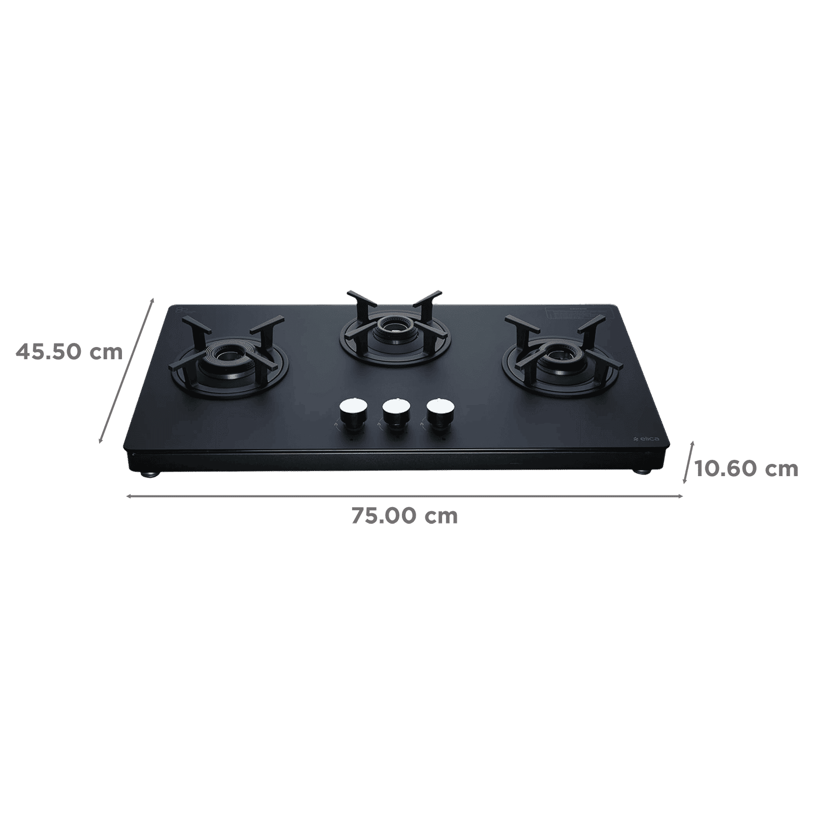elica SBF MATT LOTUS TKN 773 CT VETRO BK Toughened Glass Top 3 Burner Manual Gas Stove (Cast Iron Pan Support, Black)_2