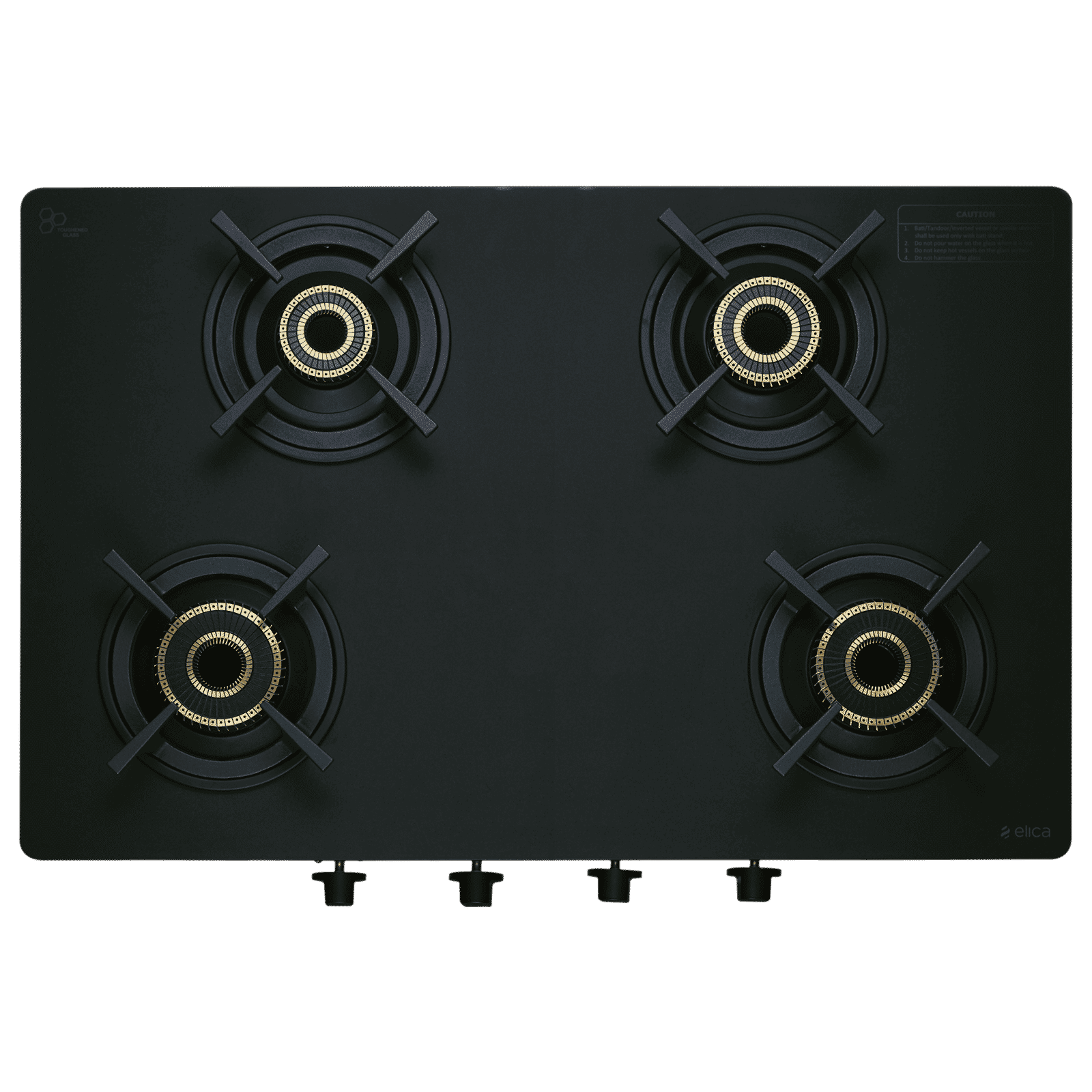 elica MATT ONYX Series 4 Burners Manual Gas Stove (Round Grid, Black)_2