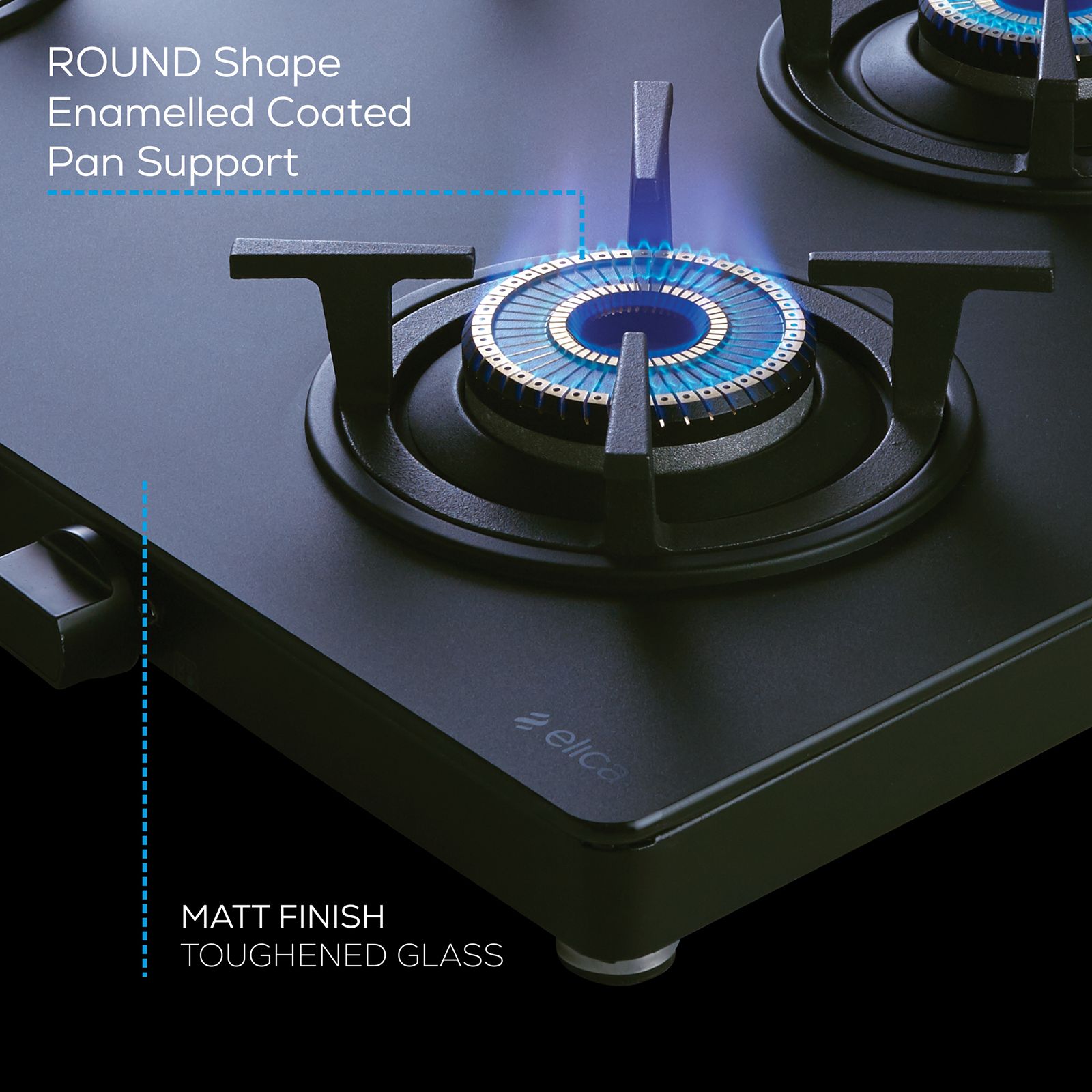 elica MATT ONYX Series 4 Burners Manual Gas Stove (Round Grid, Black)_3