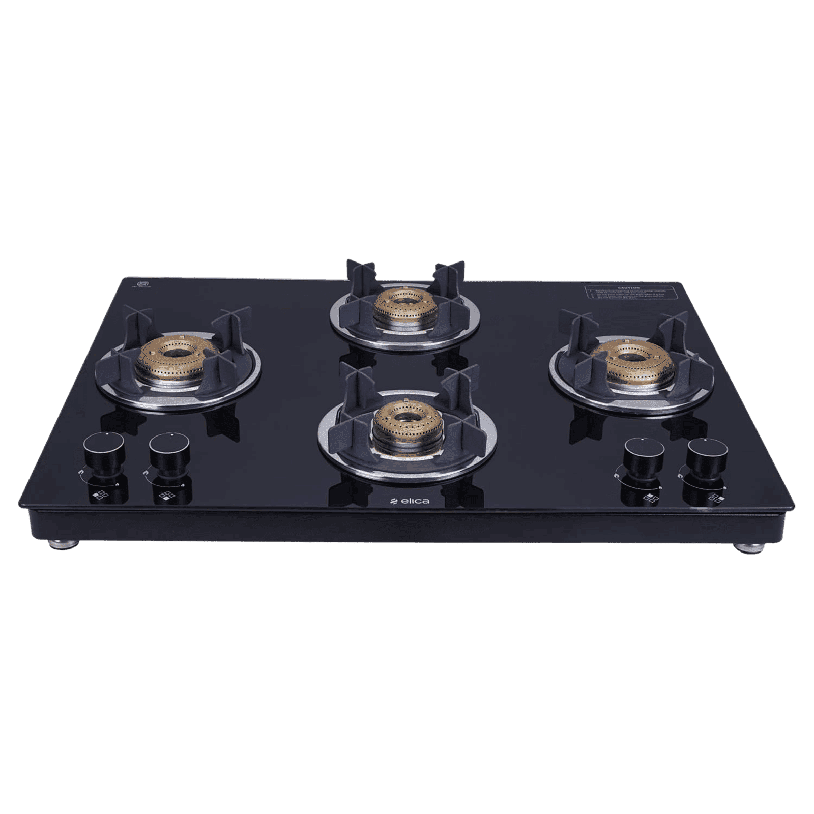 elica 694 CT VETRO 2J (TKN CROWN DT AI) Toughened Glass Top 4 Burner Automatic Gas Stove ( Euro-Coated Crown Pan Support, Black)_1