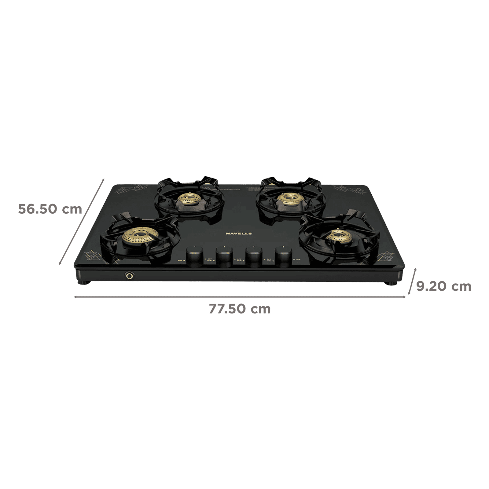 Havells Nucleus Toughened Glass Top 4 Burner Automatic Gas Stove (Heavy Duty Brass Burner, Black)_2