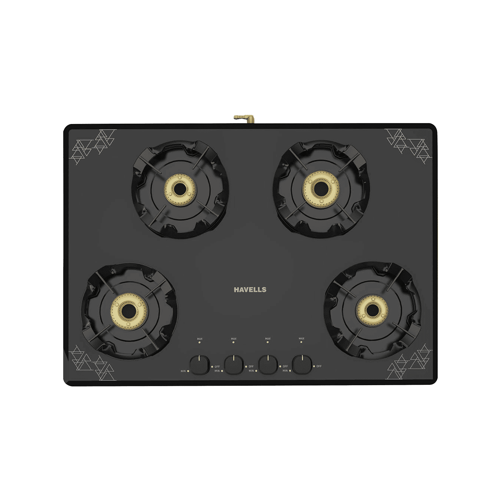 Havells Nucleus Toughened Glass Top 4 Burner Manual Gas Stove (Heavy Duty Brass Burner, Black)_1