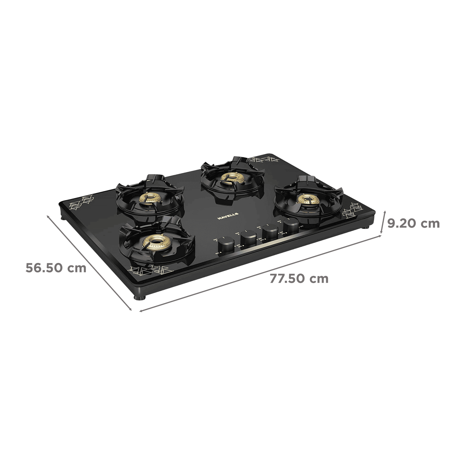 Havells Nucleus Toughened Glass Top 4 Burner Manual Gas Stove (Heavy Duty Brass Burner, Black)_2