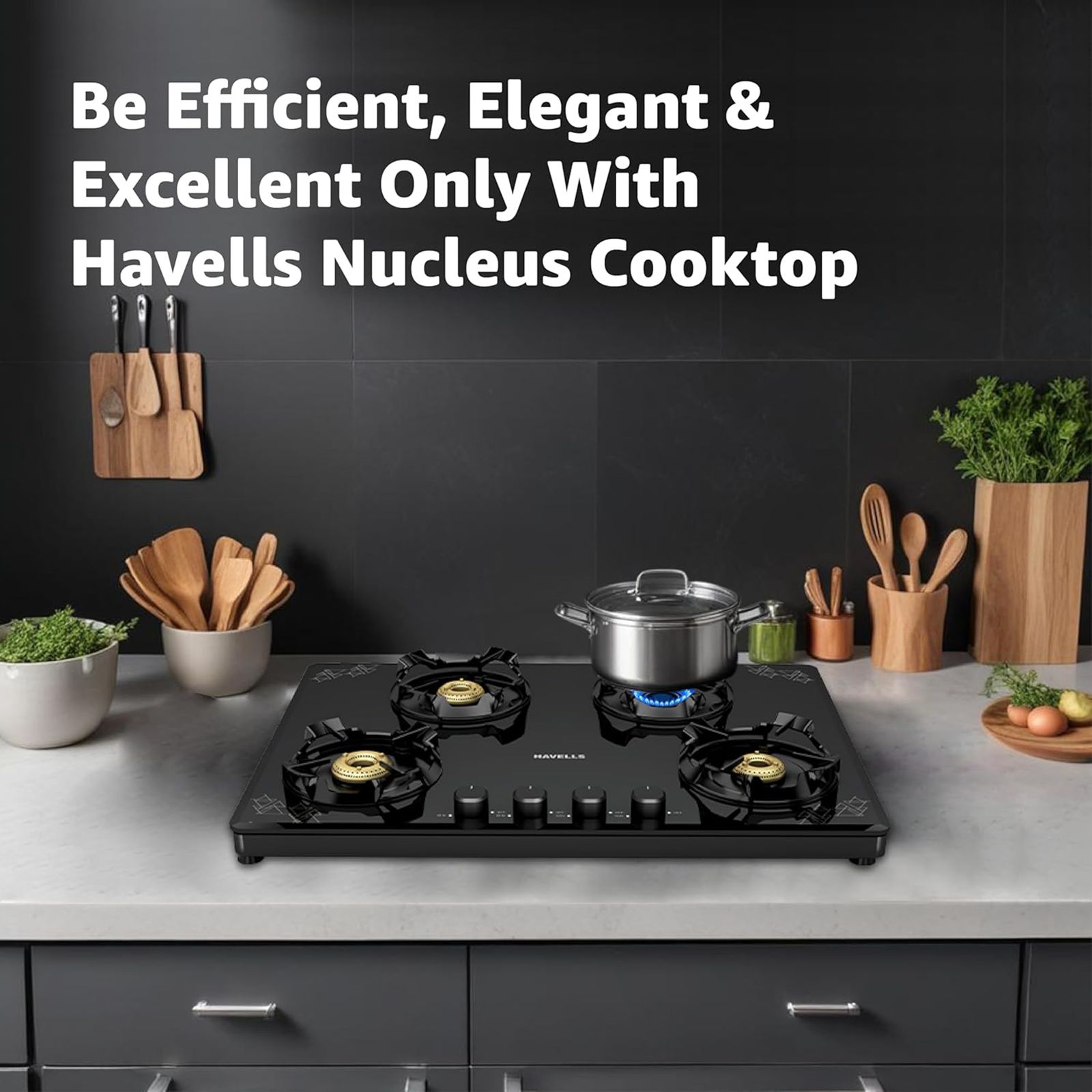 Havells Nucleus Toughened Glass Top 4 Burner Manual Gas Stove (Heavy Duty Brass Burner, Black)_7