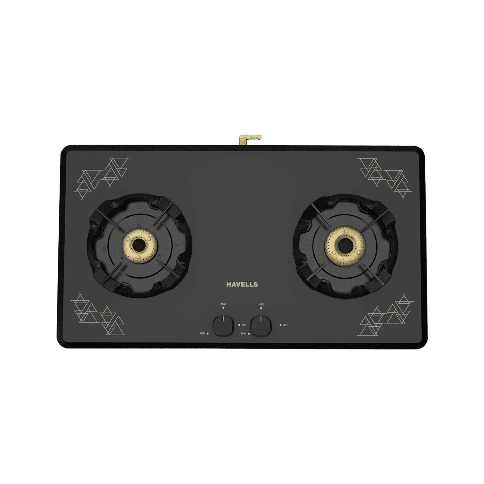 Havells Nucleus Toughened Glass Top 2 Burner Manual Gas Stove (Heavy Duty Brass Burner, Black)_1