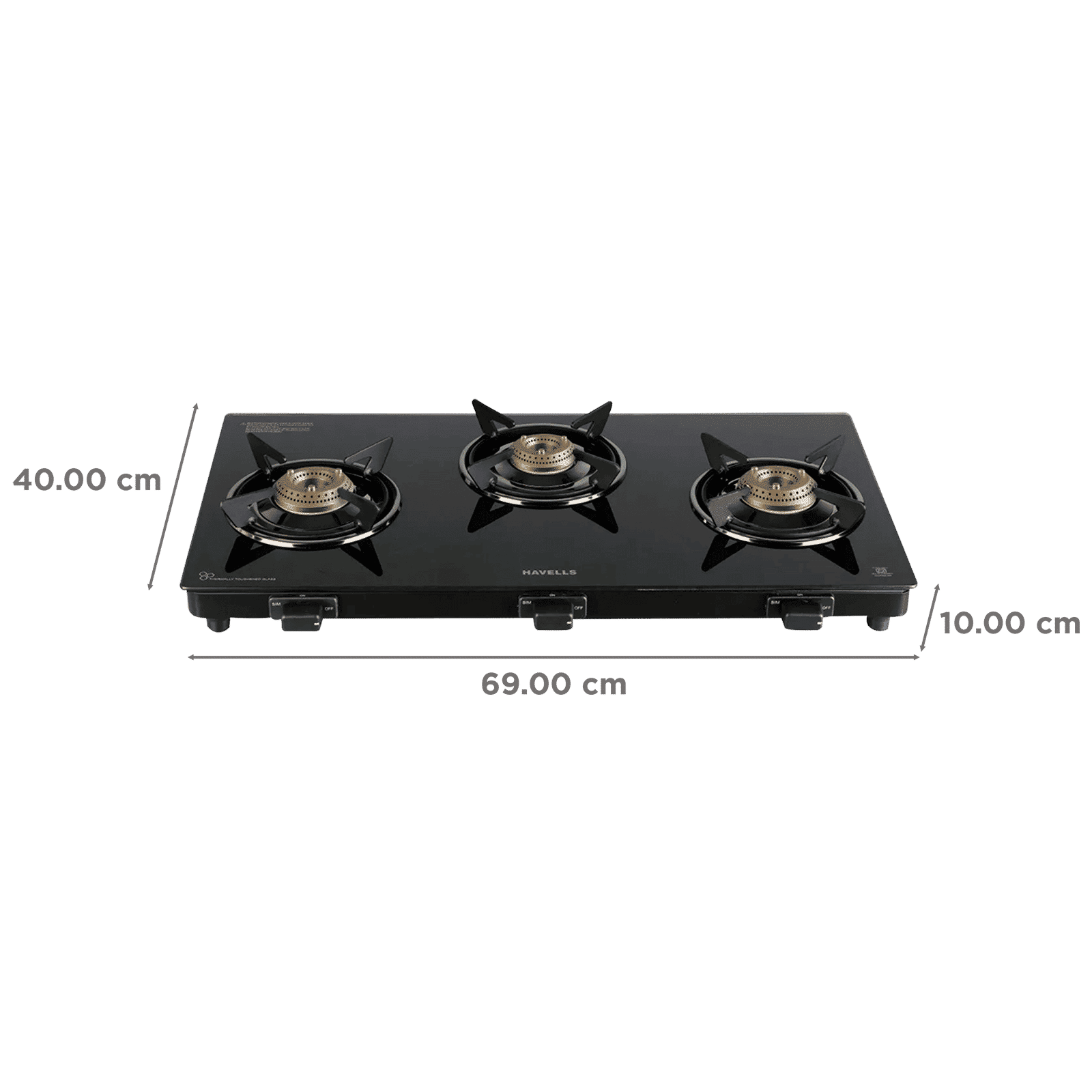 Havells Calore Toughened Glass Top 3 Burner Manual Gas Stove (Heavy Duty Brass Burner, Black)_2