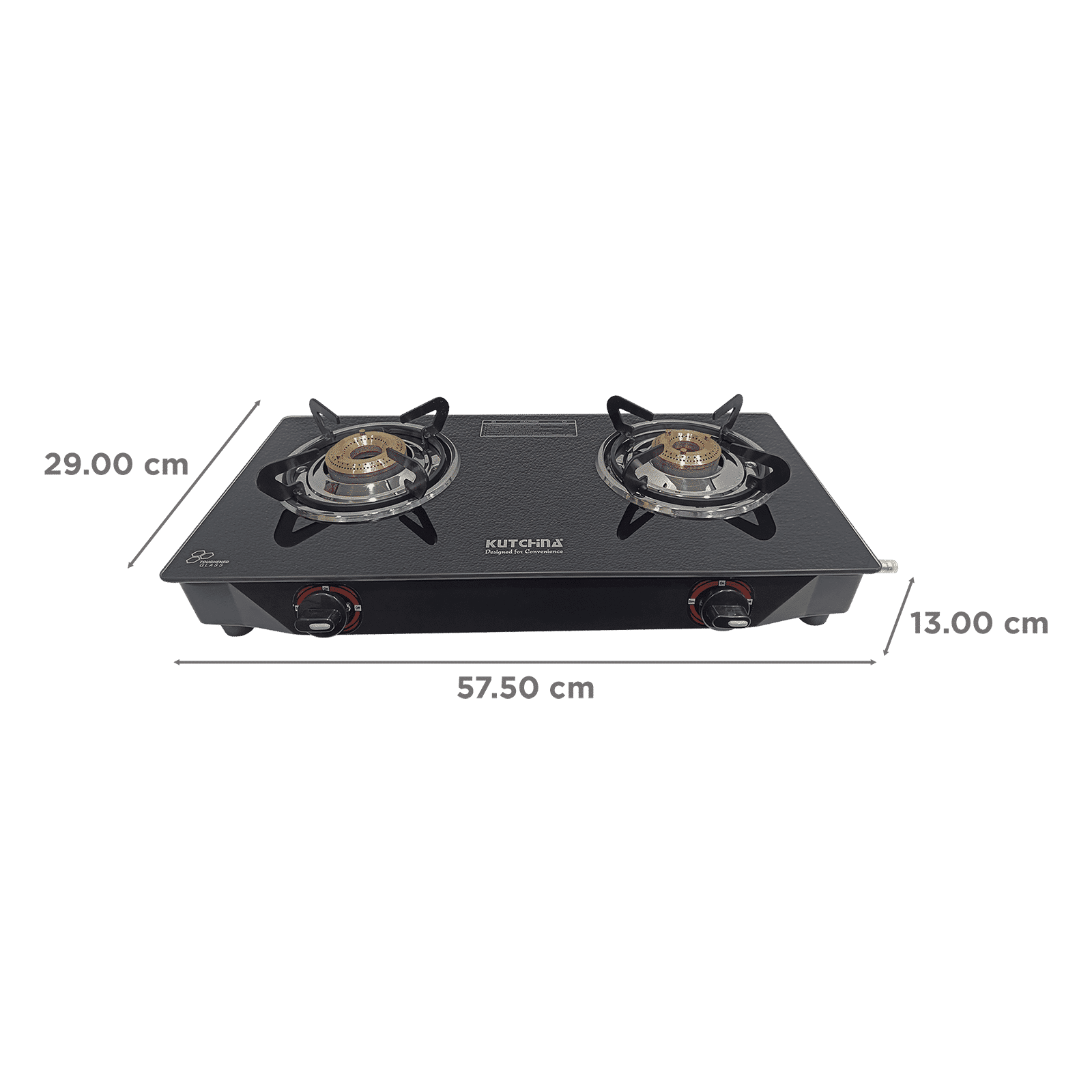 Kutchina CT ECO 2B Toughened Glass Top 2 Burner Manual Gas Stove (Euro Coated Thick Pan Support, Black)_2